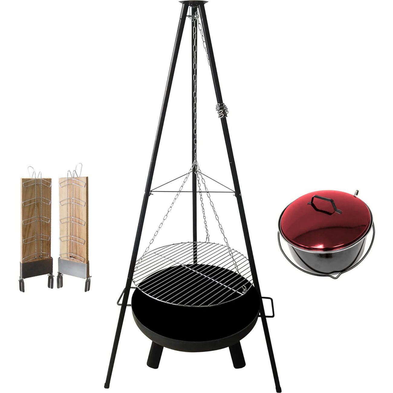Westerholt Schwenkgrill Multifunktionsgrill 4in1 Dreibein Feuerschale Flammlachs Kessel Grill, Feuerschale Ø60 cm, Grillrost Ø55 cm, Dreibein 180 cm, Kessel 15  – Bild 2 von 5