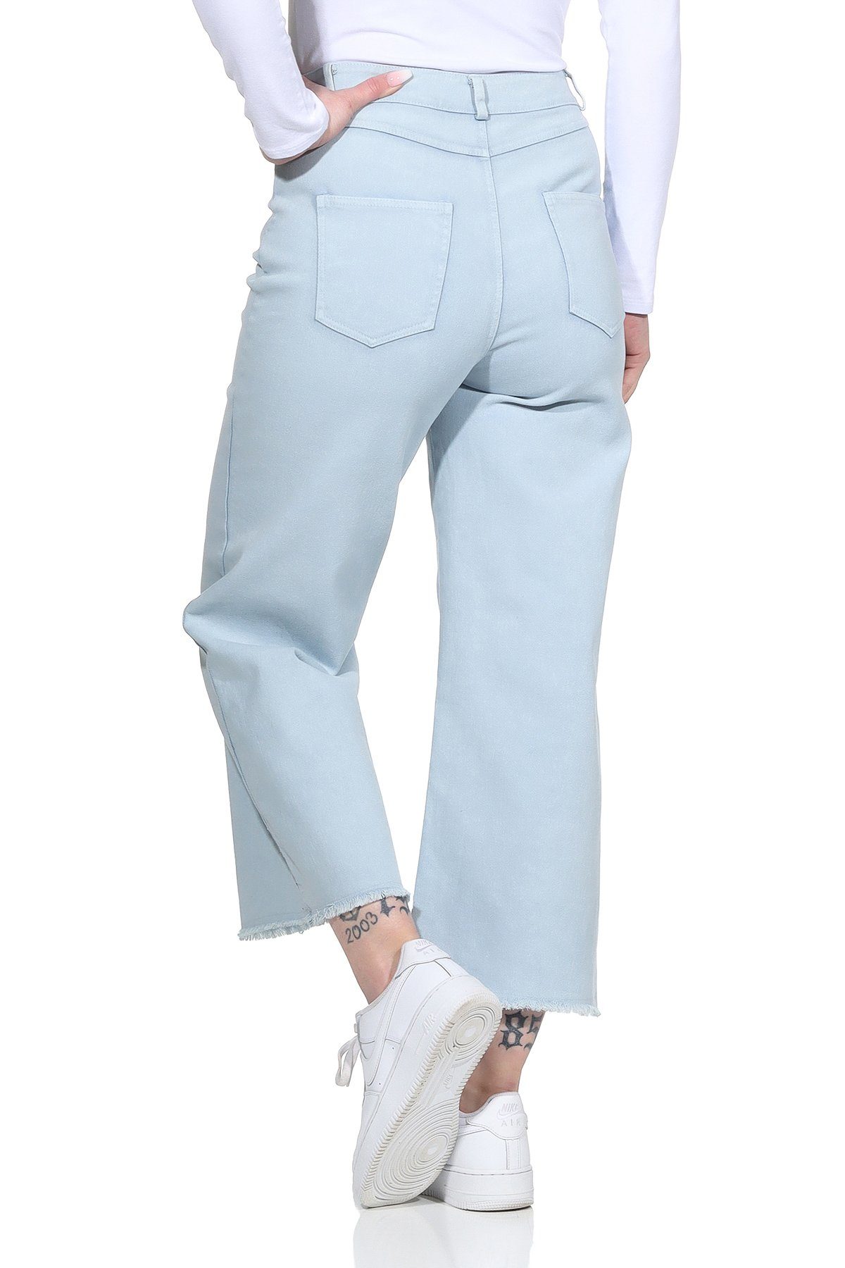Aurela Damenmode Jeans Weite 100% Gürtelschlaufen, mit knöchelfrei, Damen Wide Hellblau Jeans Baumwolle für Leg Culotte