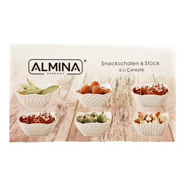 Almina Snackschale 6er Snackschalen-Set Porzellan Servierschale mit Muster Weiß 200 ml