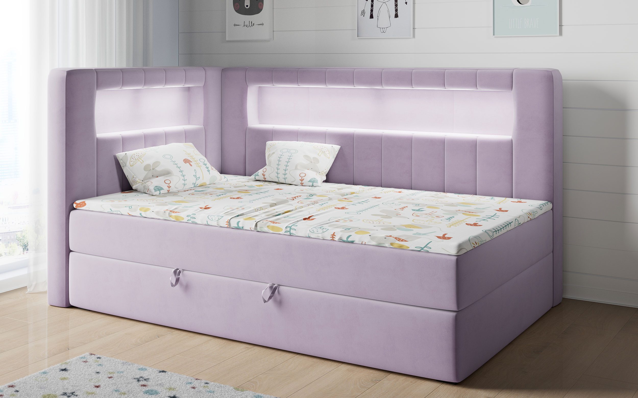 MKS MÖBEL Kinderbett GOLD JUNIOR 3 (Set, Packung, T30-Schaum, Einzelbett mit Matratze, für Kinderzimmer), Kinderbett mit Led, Jugendbett, Polsterbett