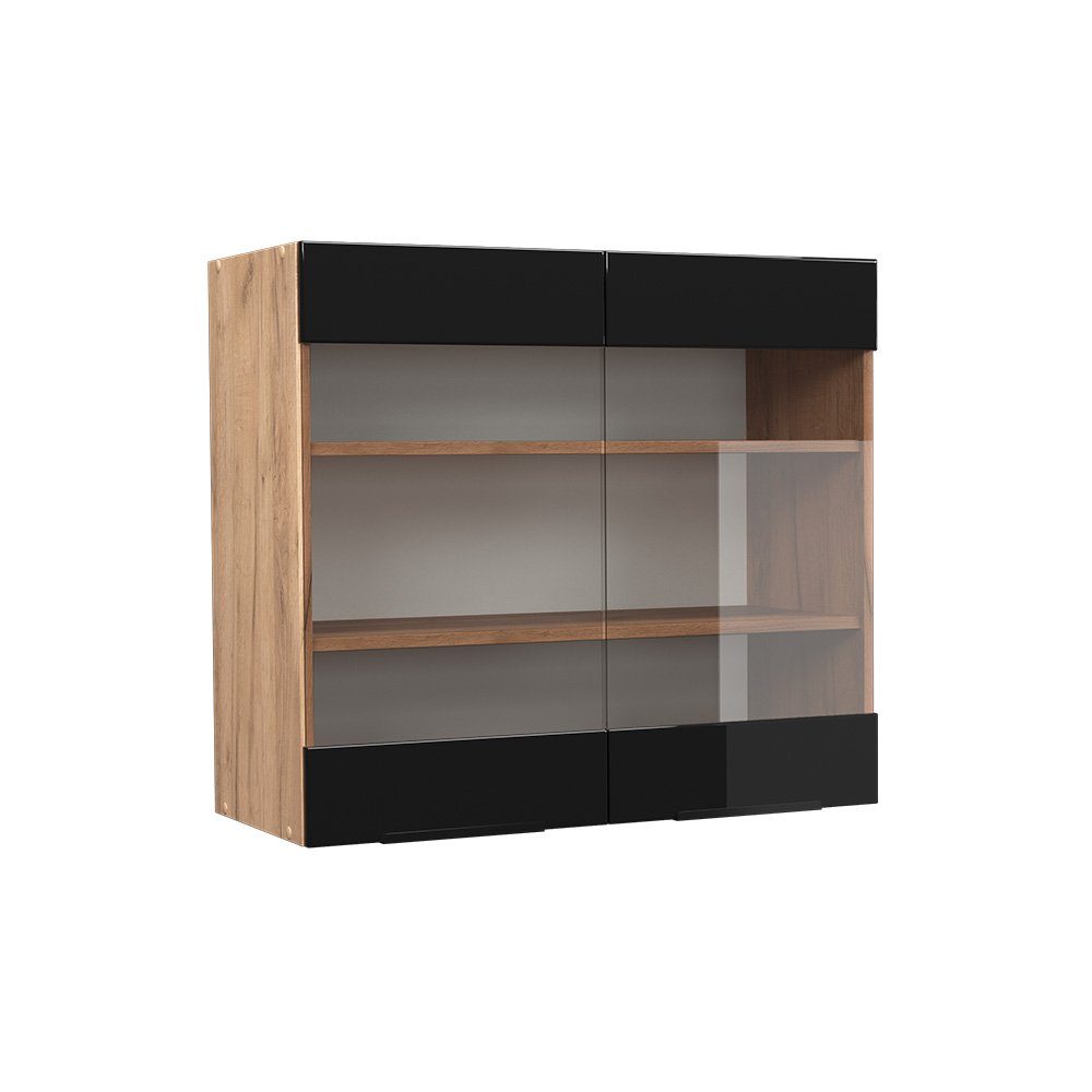 Vicco Glashängeschrank Hängeglassschrank 80cm Schwarz/Eiche