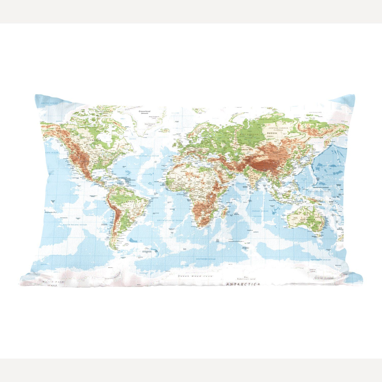 - - mit Wohzimmer Weltkarte Topographie, Dekokissen Schlafzimmer Füllung, Dekokissen Atlas MuchoWow Zierkissen, Dekoration,