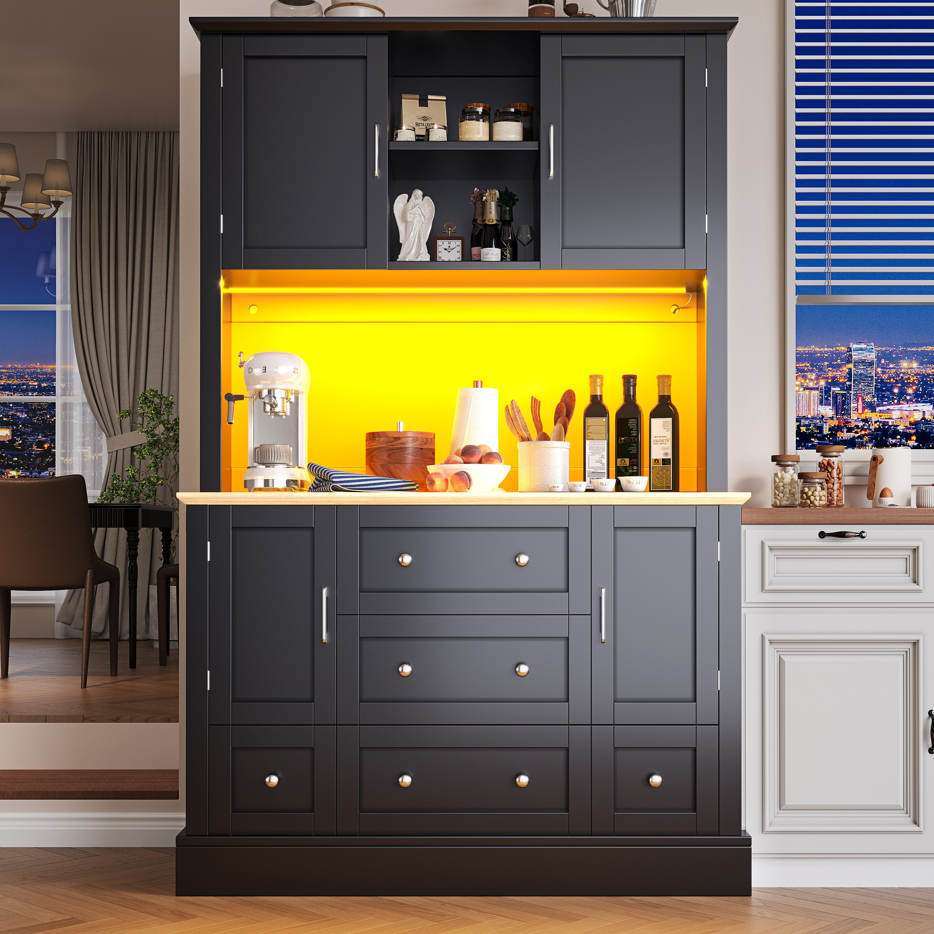 i@home Hochschrank Moderner Küchenschrank mit Türen & Schubladen, Schwarz