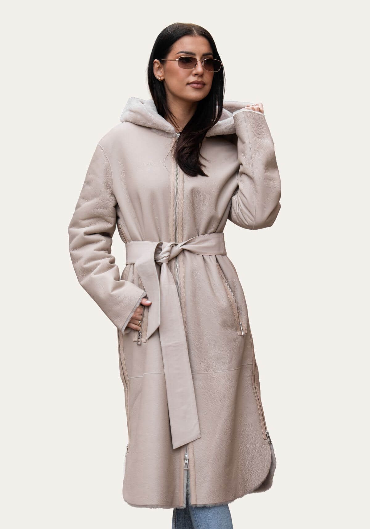 Hollert Wintermantel Lammfellmantel Isabelle Beige mit Kapuze günstig online kaufen