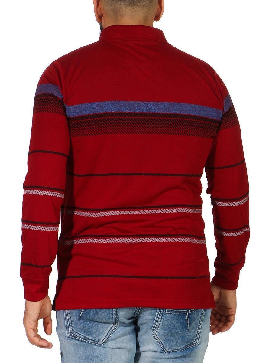 Gr. XL Herren mit XXL M L (1-tlg) Shirt Polo Brusttaschen Rot Longsleeve Langarm EloModa Poloshirt