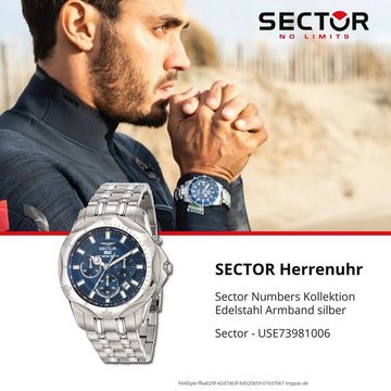 Sector Chronograph Sector Herren Armbanduhr Chrono, Herren Armbanduhr rund, groß (ca. 43mm), Edelstahlarmband silber