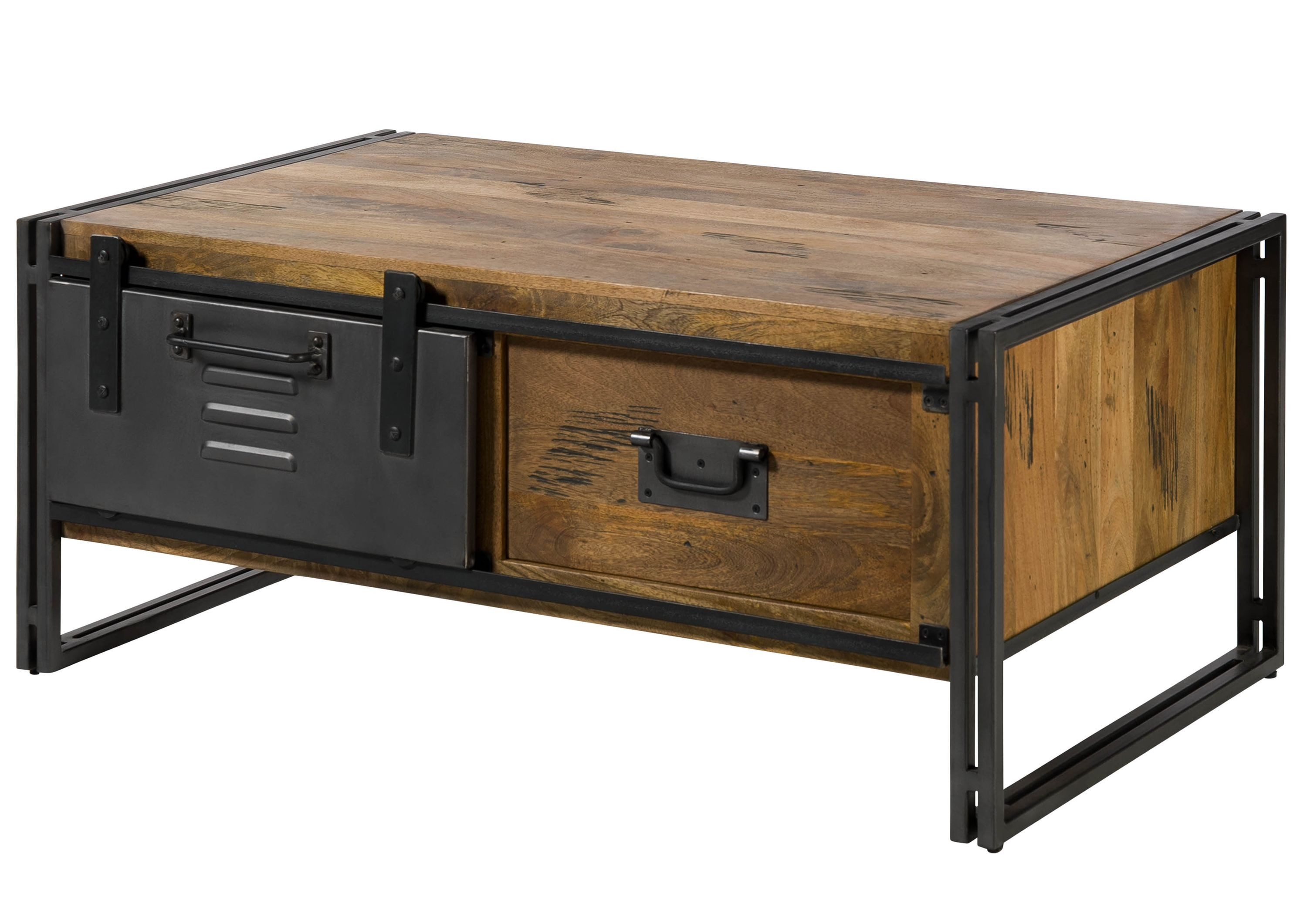 Massivmoebel24 Couchtisch BLACKBURN (Massivholz, Massivholztisch), Mango 120x70x50 natur lackiert / Metall grau BLACKBURN #303