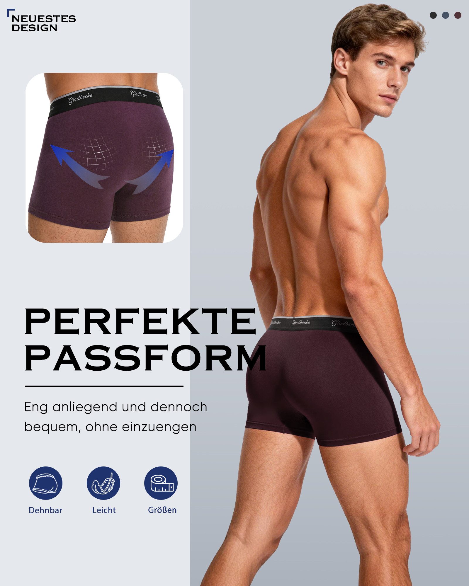 Gladbecke Boxershorts unterhosen herren Männer Unterwäsche M-4XL Baumwolle (3er-Pack) Elastischer Komfortbund und tagloses Design, Formstabil – Bild 5 von 5