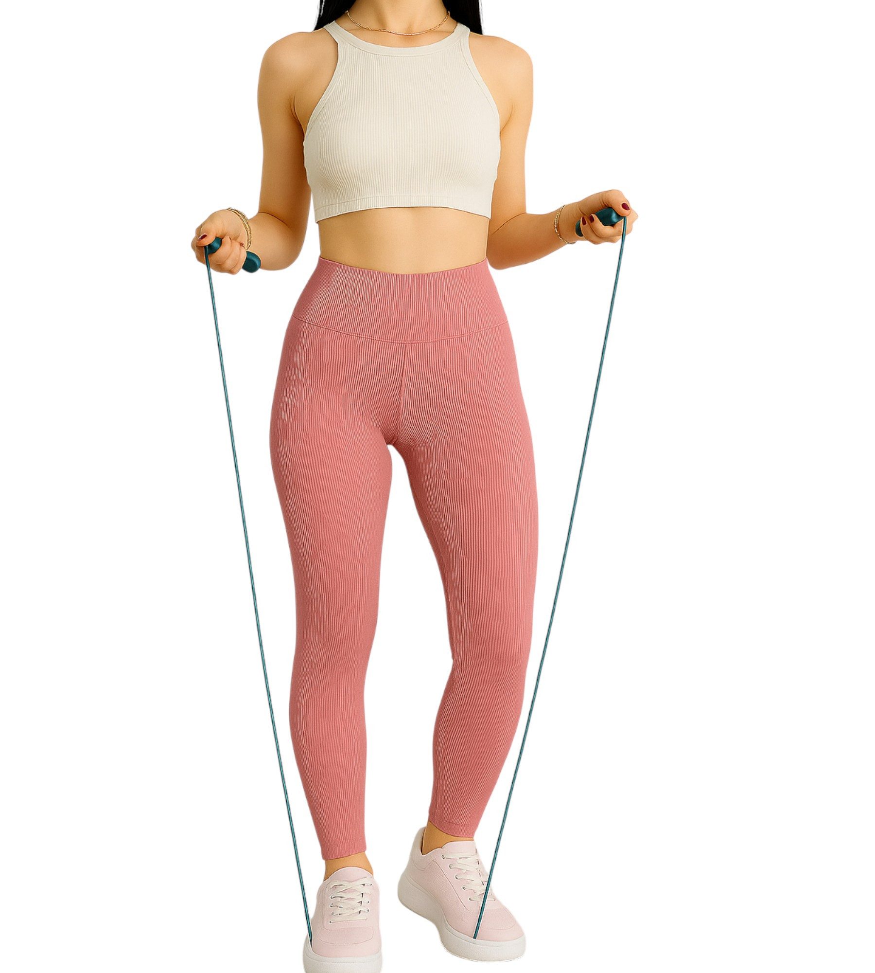 fashionshowcase Leggings Damen Sport-Tights mit Shaping-Effekt und engem hohem Bund eng geschnitten für Shaping-Effekt