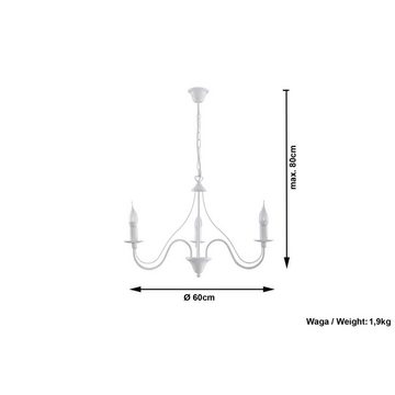 etc-shop Kronleuchter, Leuchtmittel nicht inklusive, Pendelleuchte Deckenleuchte Weiß Stahl H 80 cm Retro Wohnzimmer