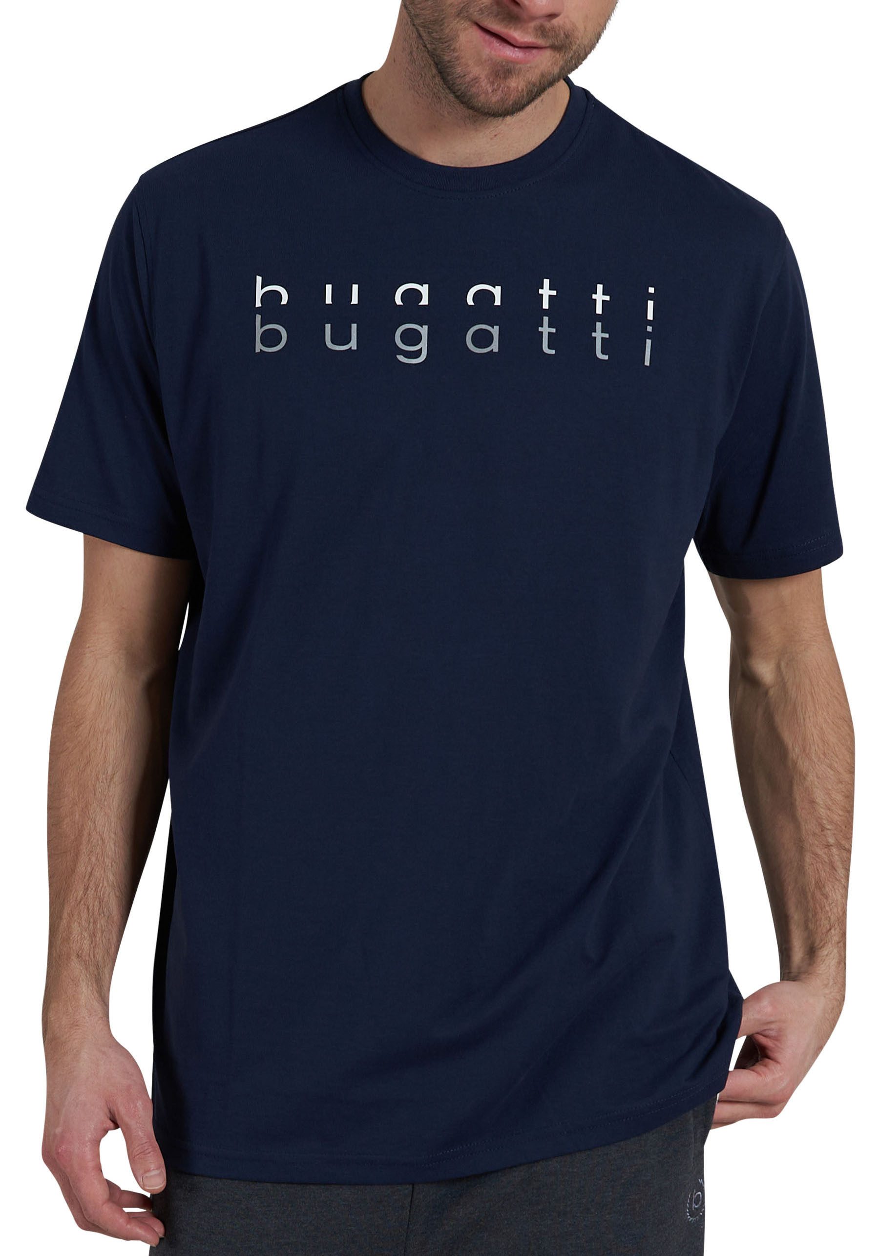 bugatti T-Shirt Palermo Kurzarm, Rundhalsausschnitt, mit Logo, bequem, leicht, Baumwollmix