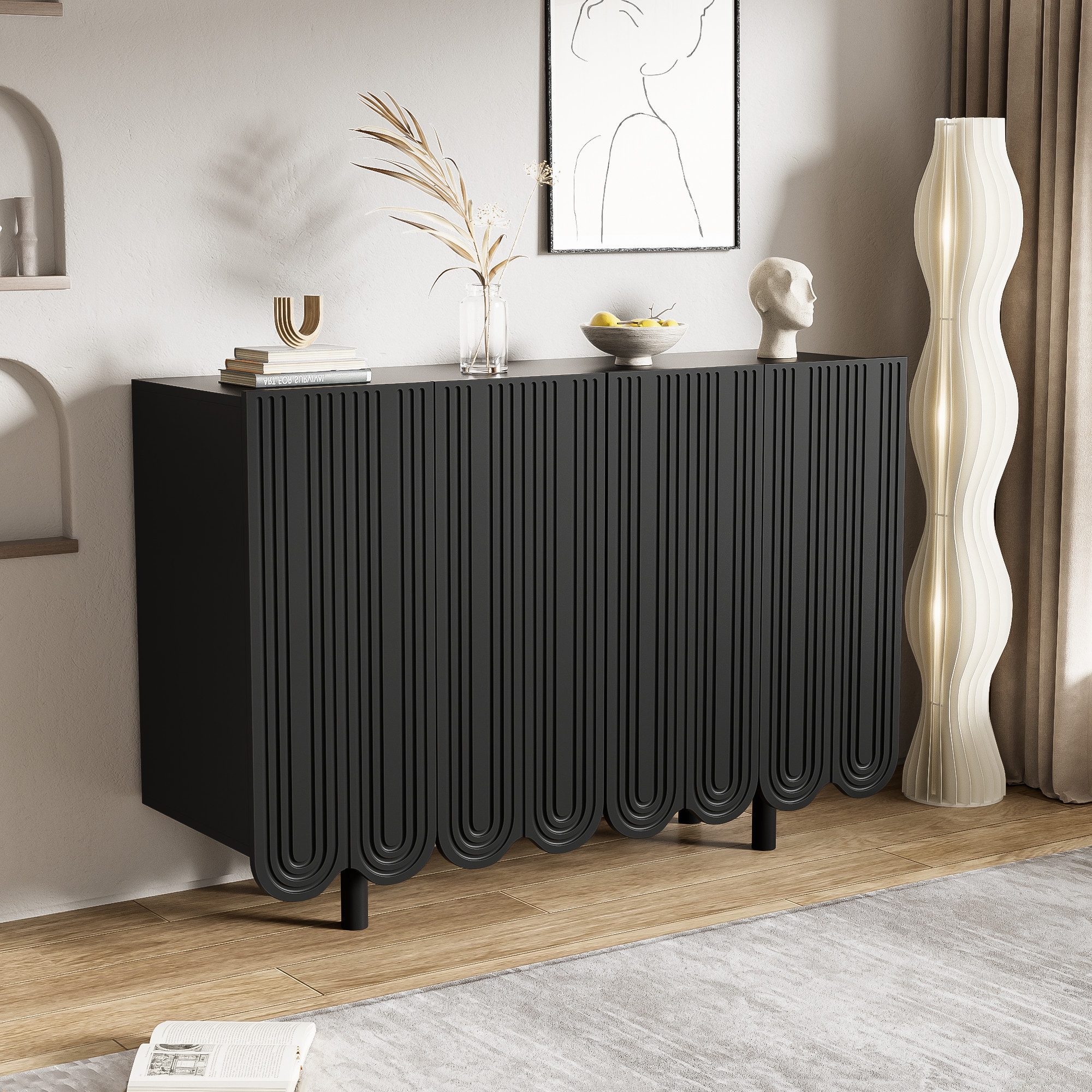 Merax Sideboard, mit 4 Türen,Kommode,Wohnzimmerschrank,Buffet,B:120cm