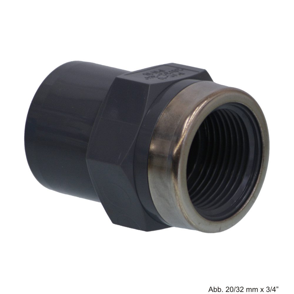 bevo Wasserrohr PVC-U Gewindemuffe mit Edelstahl Verstärkungsring, Klebemuffe/ Klebest