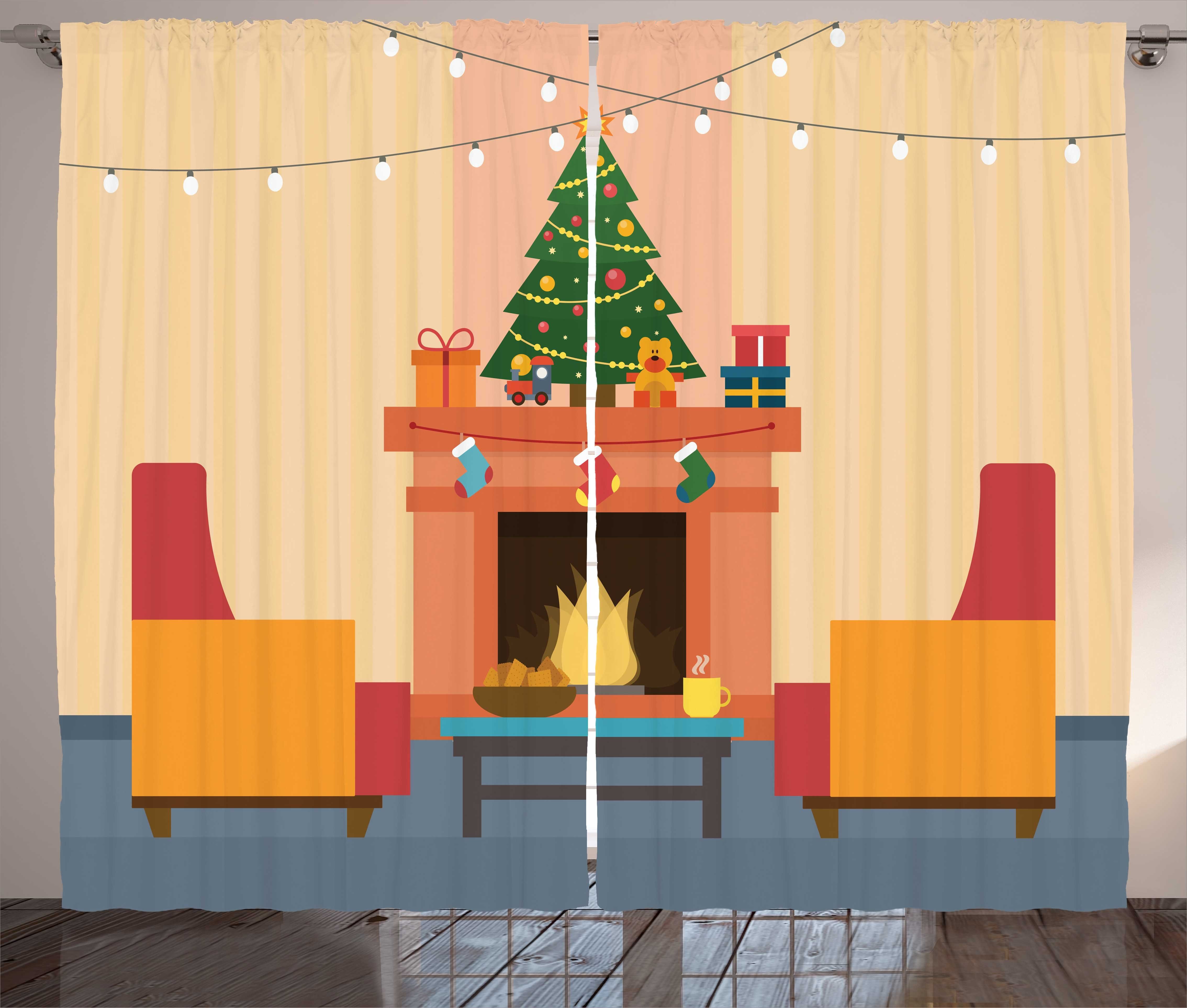 Gardine Schlafzimmer Kräuselband Cartoon Innen und mit Schlaufen Vorhang Haken, Kamin Abakuhaus, Weihnachten