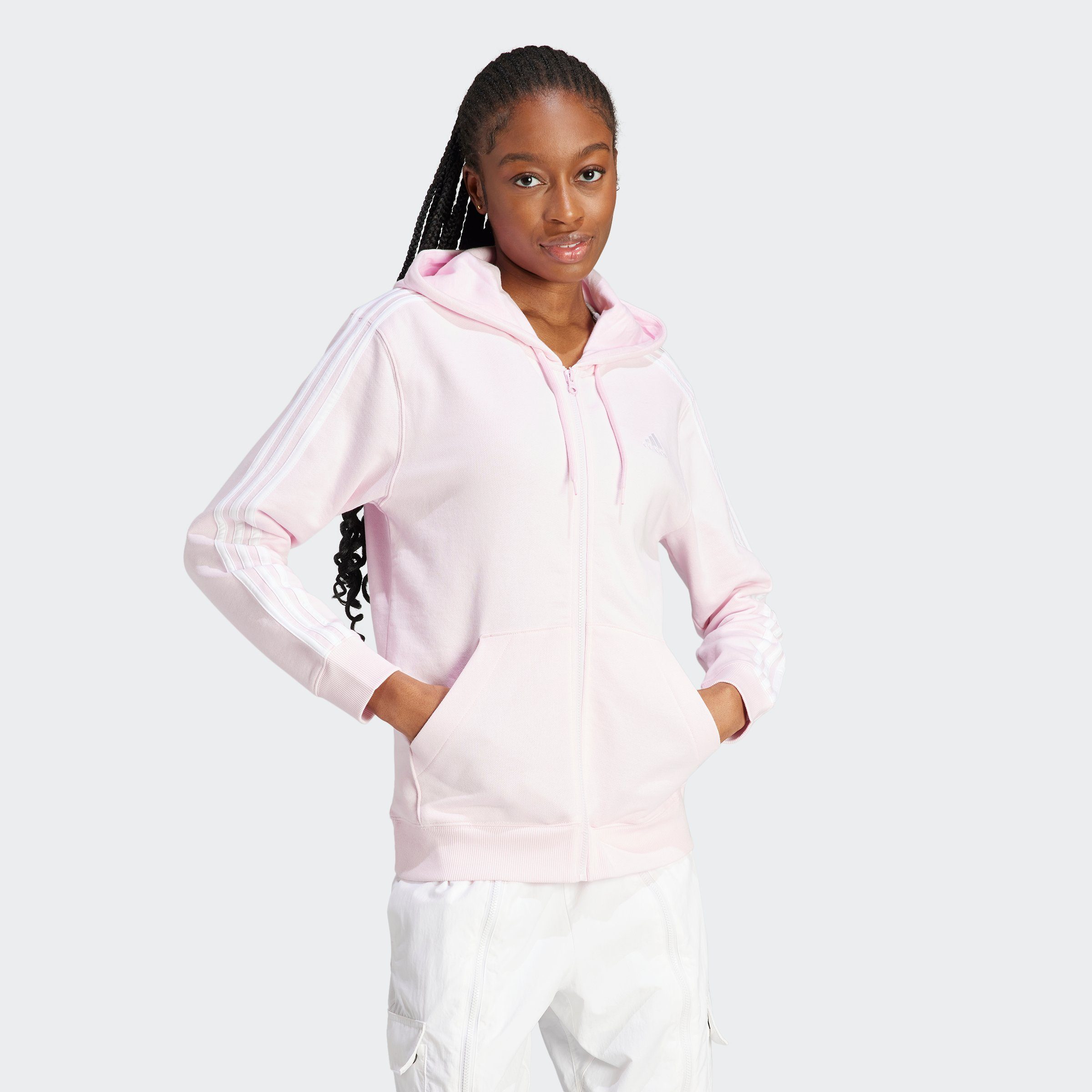 adidas Sportswear Kapuzensweatshirt ESSENTIALS 3STREIFEN FRENCH TERRY REGULAR KAPUZENJACKE (1-tlg) clpink/white