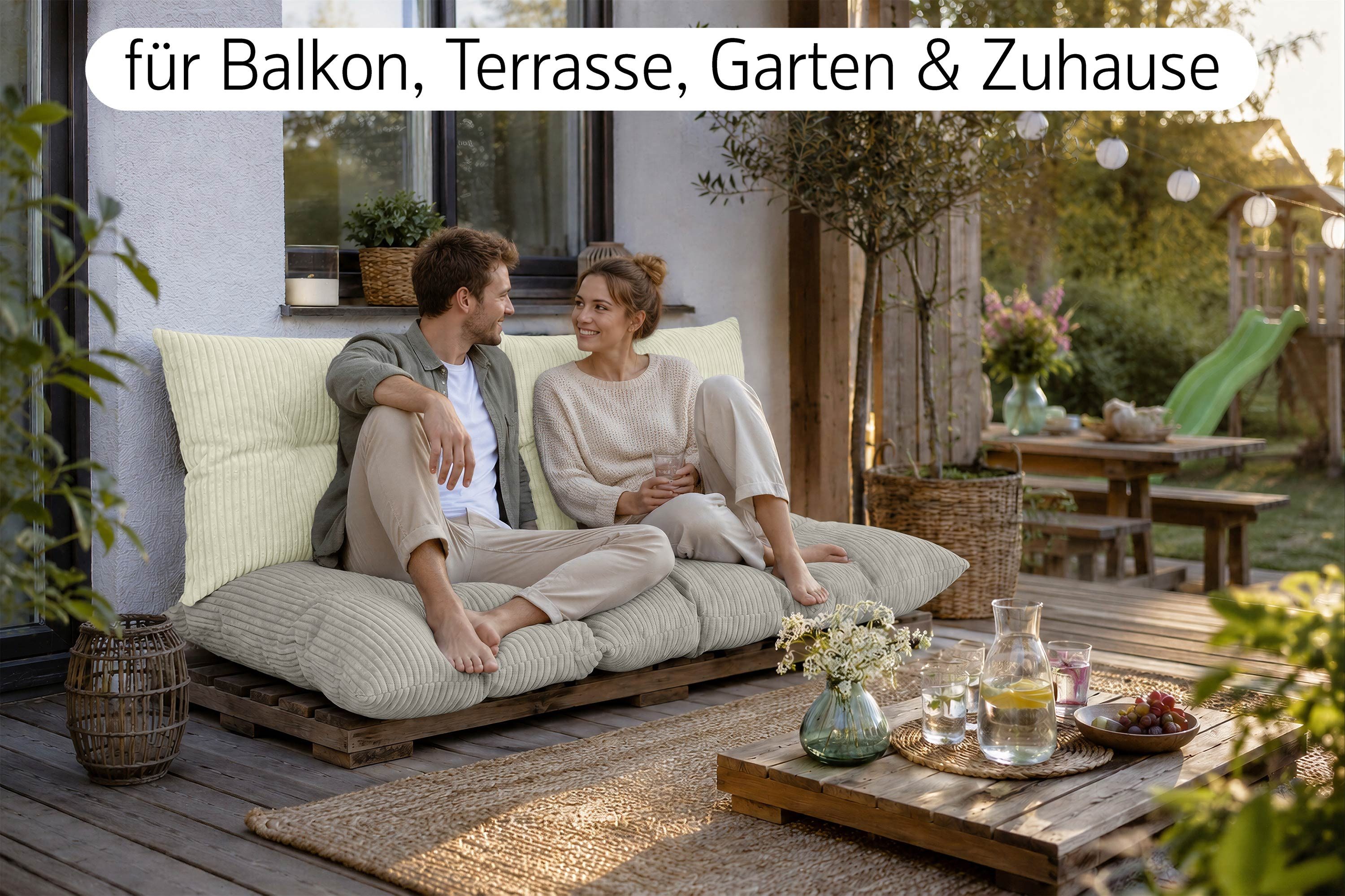 Amilian Palettenkissen Palettenauflagen Set 3-tlg., 120x80 cm + 2x 40x60 cm, für Palettenmöbel, Balkon, Terrasse und Wohnbereich