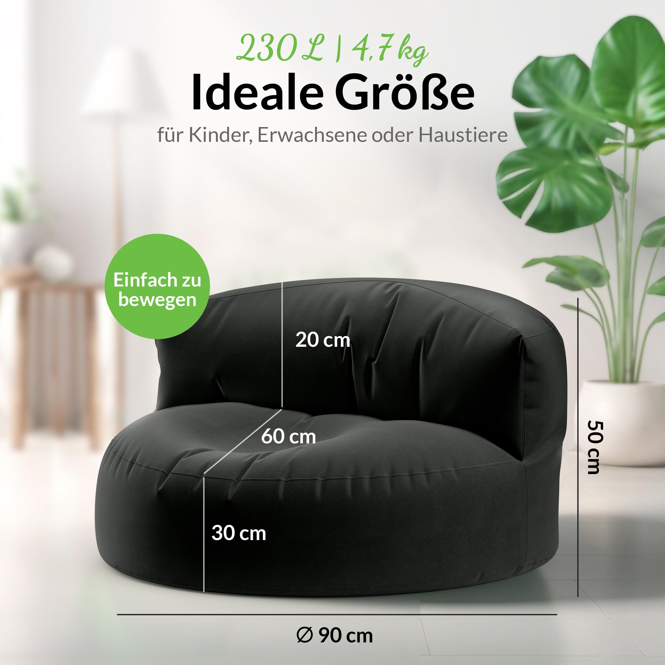 Green Bean Sitzsack Sitzsack Sofa Indoor Outdoor Lounge (mit Rückenlehne, wasserabweisender & abwaschbarer Bezug), Couch Sitzmöglichkeit Gartenliege mit Rückenlehne