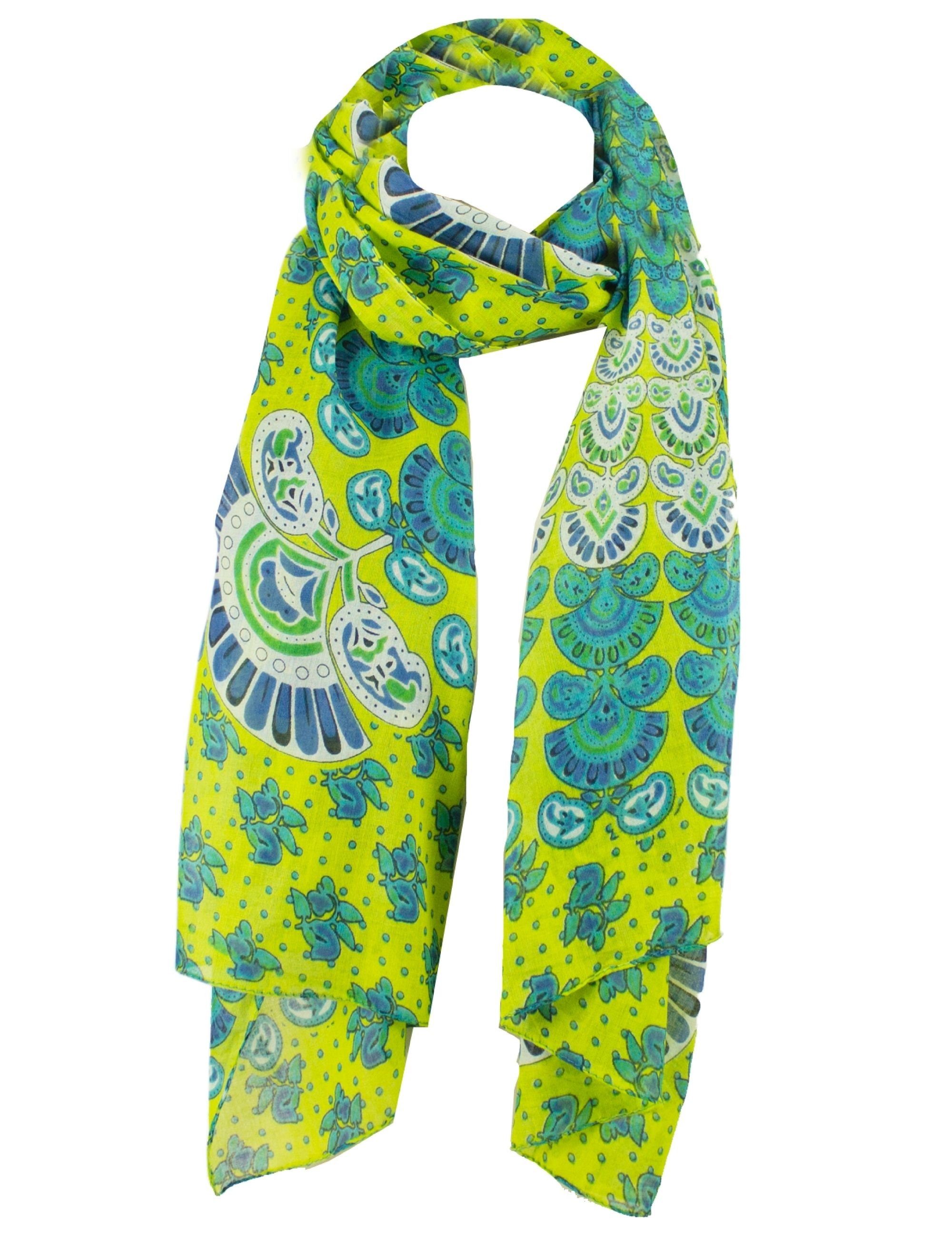 Sunsa Modeschal Damen Schal Tuch. Baumwolle Halstuch. Sommer Scarf als Geschenkideen für Frauen. Tuch mit Blumen Aufdruck & modern bohemian Design., Blumenmotive Aufdruck