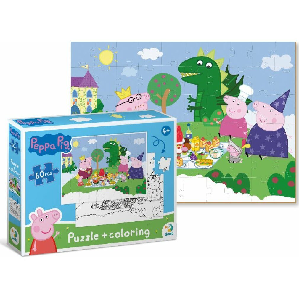 dodo Puzzle DODO Doppelseitiges Puzzle Peppa Pig: Picknick 60 Teile, Puzzleteile