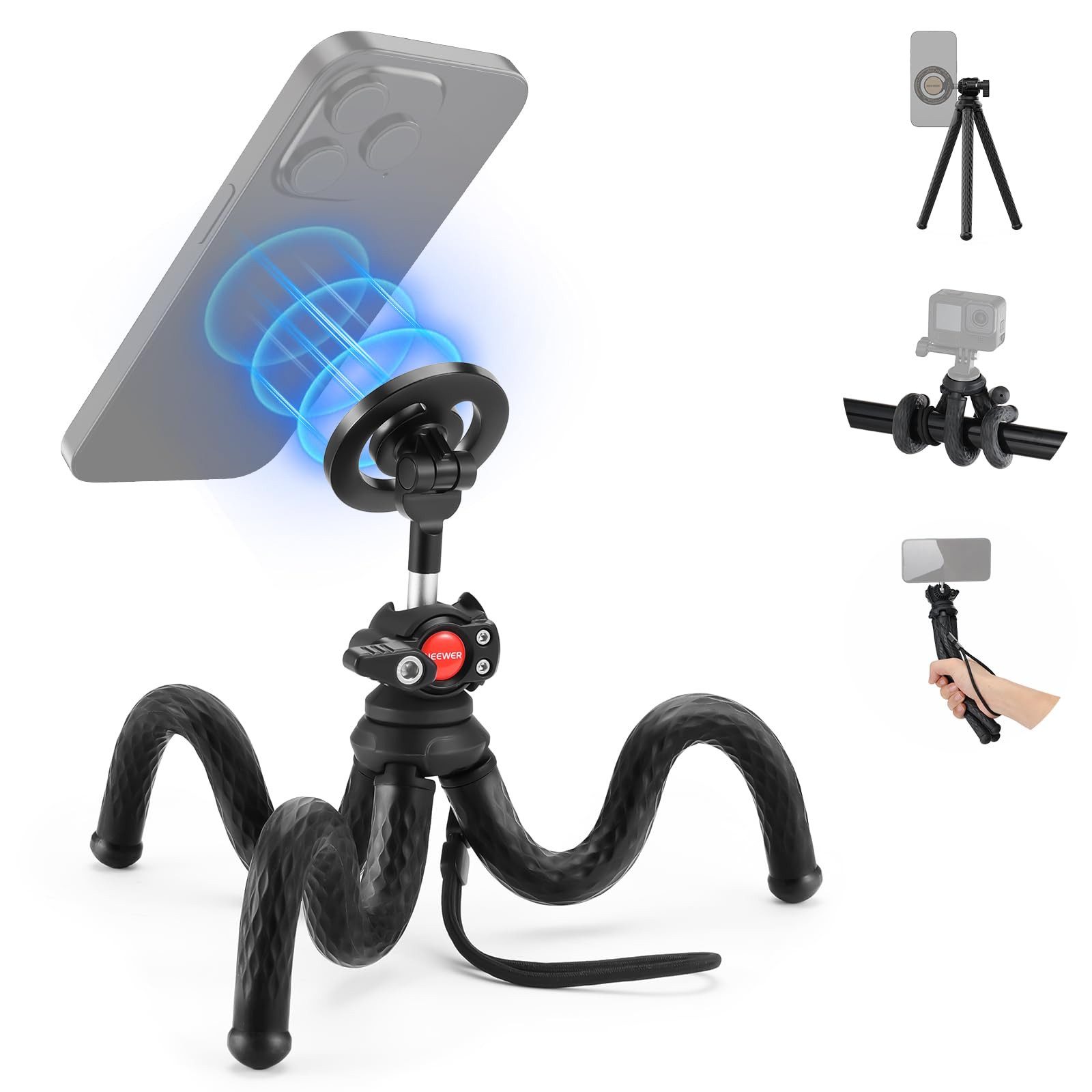 Neewer TP33 Magnetische Flexible Handy Stativ für iPhone Magsafe Ministativ (mit Kugelkopf, Mini Vlog Handystativ Ständer für Fahrrad Rohr)