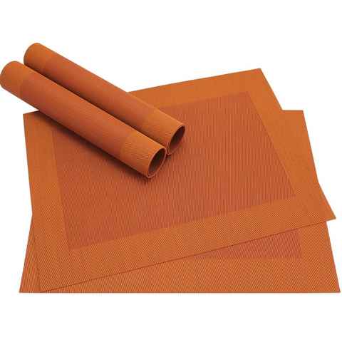 Platzset, Tischset BORDA 4er Orange Tischunterlage als Tischdeko, matches21 HOME & HOBBY, (4-St), modernes Esstisch Platzdeckchen als abwaschbarer Tischuntersetzer