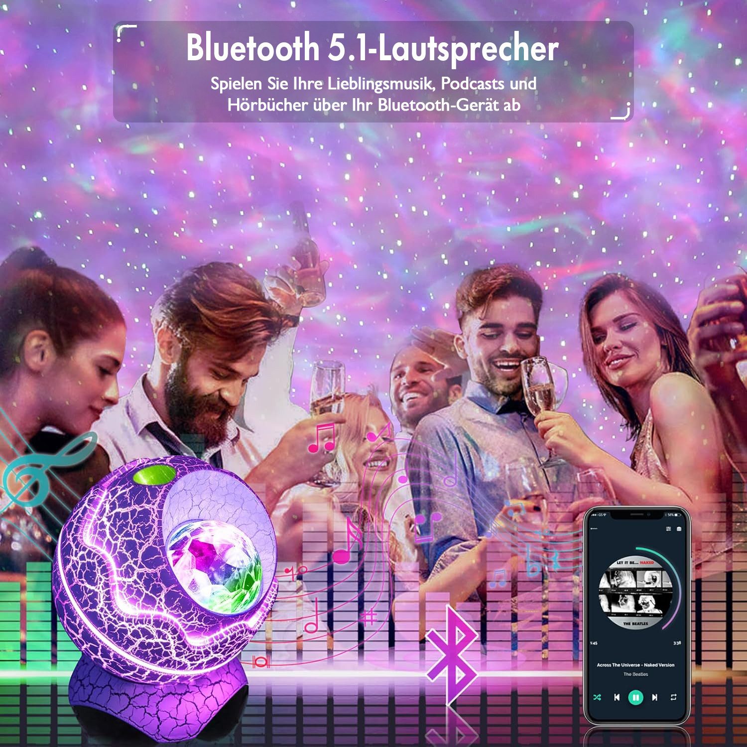 ANYSUN LED-Sternenhimmel Sternenhimmel Projektor mit Musikplayer Nachtlicht Aurora Effekt, LED Nachtlicht Polarlicht mit Fernbedienung, Weisse Rauschen Timer und Sternen für Kinder Erwachsene Deko