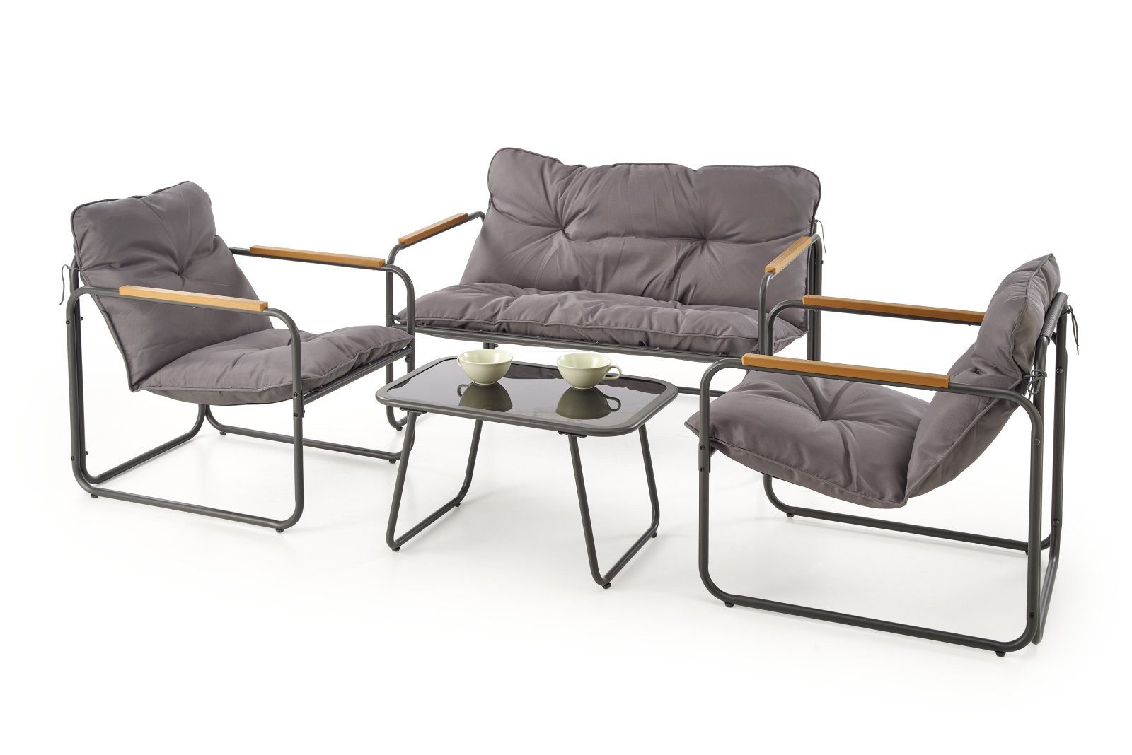 designimpex Couchtisch HGA-222 4-teilig Gartenmöbel Set Grau - Braun Sofa Stuhl Tisch Terasse, Gartenmöbel, Couchtisch, Terrasse, Balkon, Gartengarnitur, Кресла