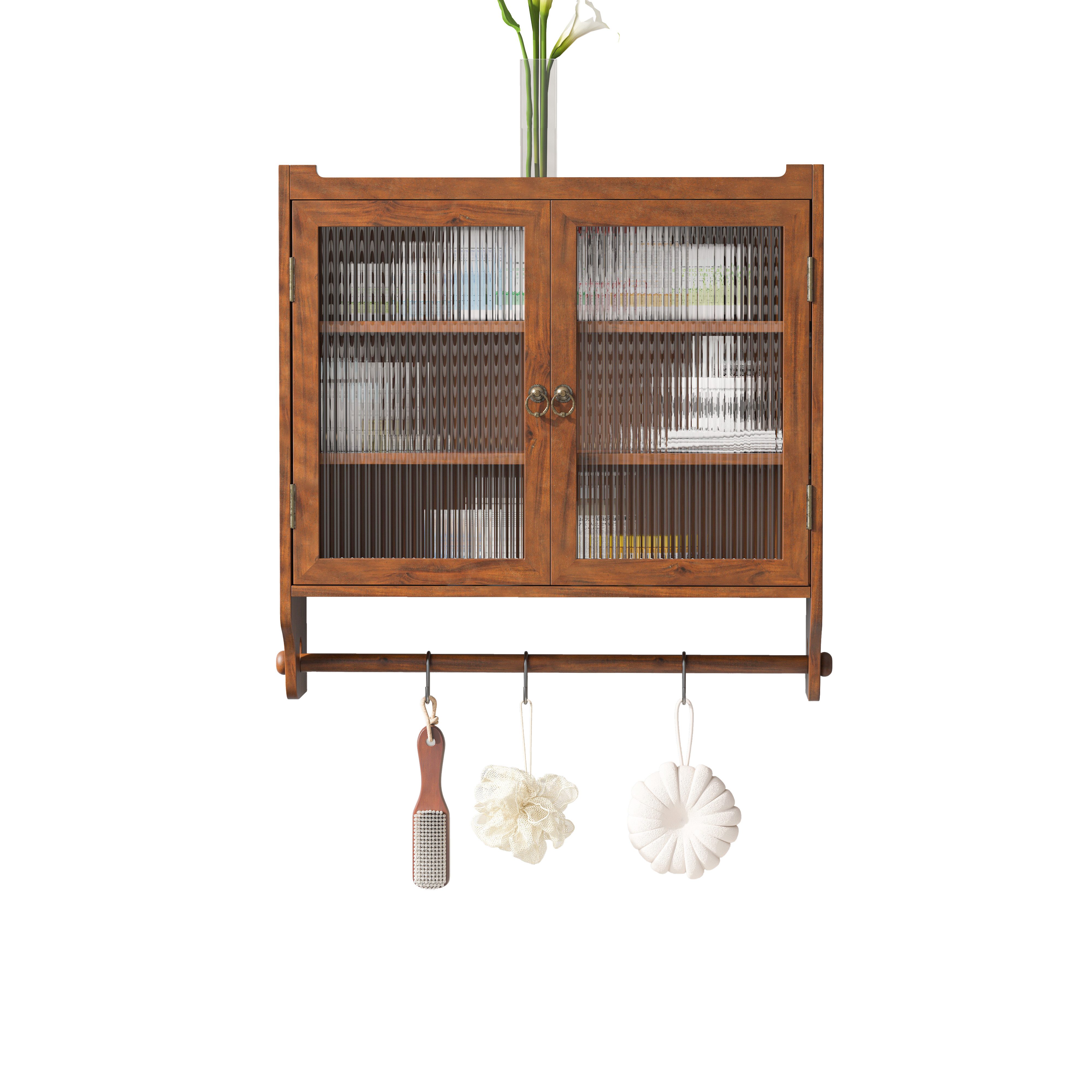 FANNOU Hängeschrank Glastür Vintage Doppeltür Wandschrank, 63 x 60 x 18 cm für Badezimmer, Küche, Esszimmer