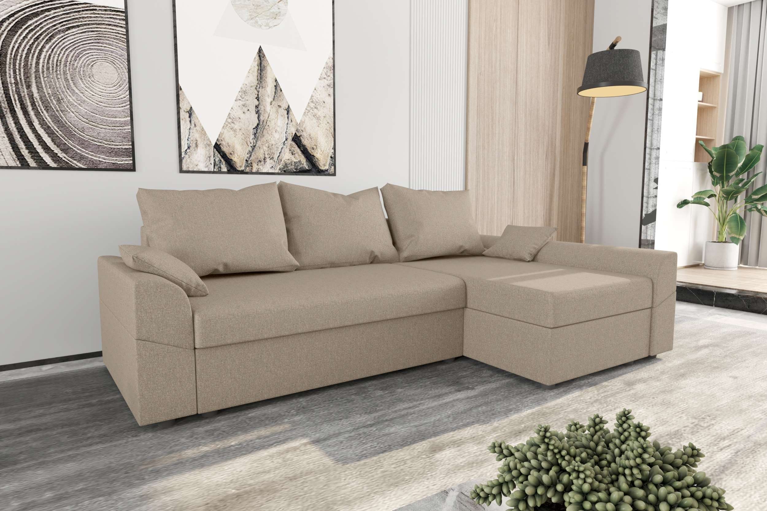 Stylefy Ecksofa Aurora, L-Form, Eckcouch, Sofa, Sitzkomfort, mit Bettfunktion, mit Bettkasten, Modern Design | Ecksofas