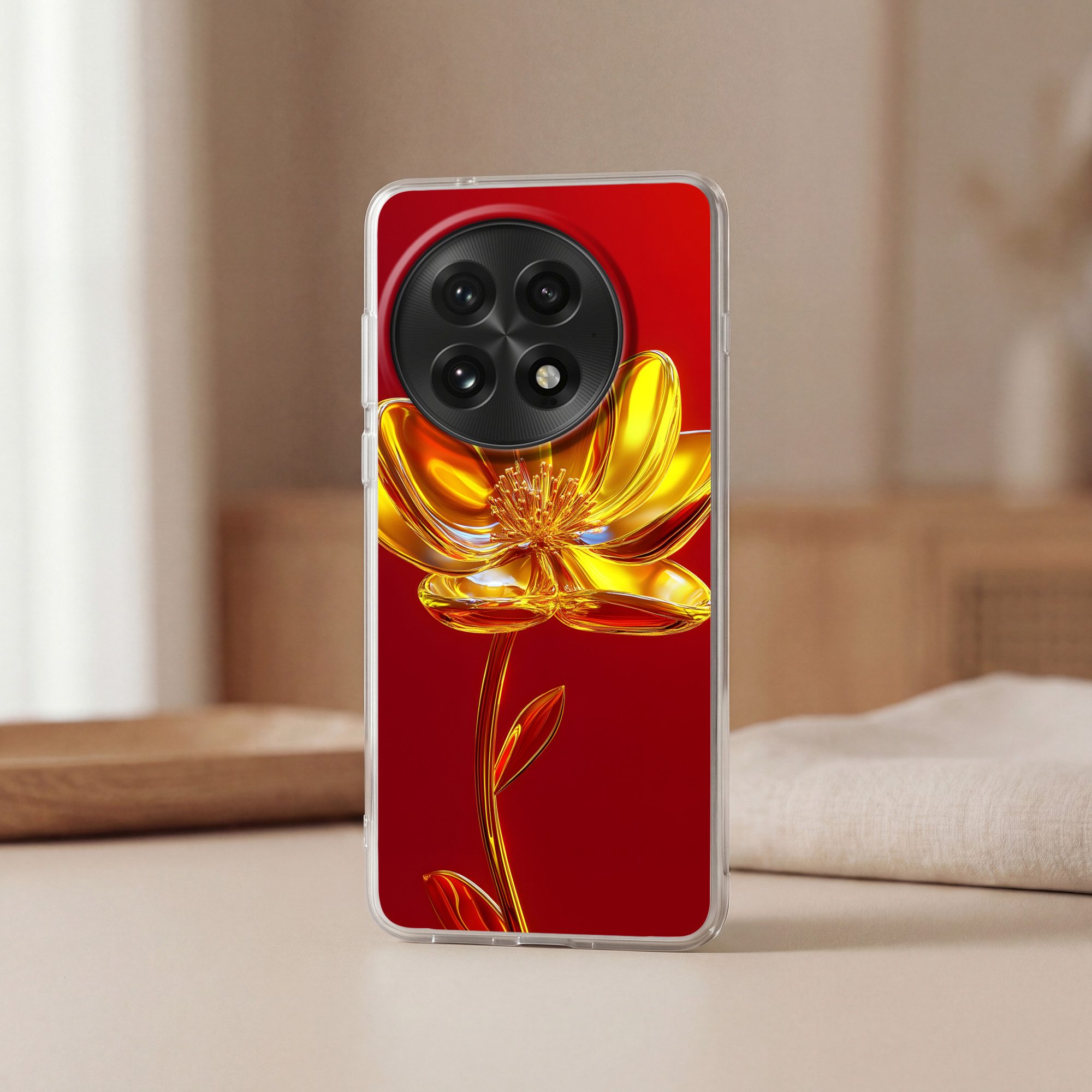 MuchoWow Handyhülle für OnePlus 13 Blume - Gold - Gläser, Phone Case, Silikon, Schutzhülle Dünn