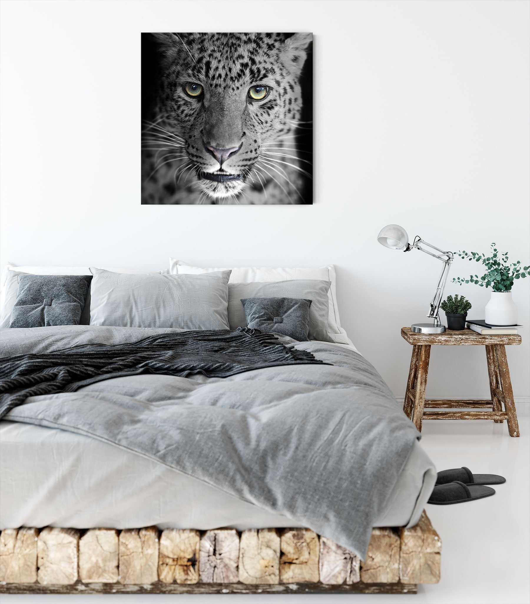 Pixxprint Leinwandbild Zackenaufhänger stolzer inkl. Leopard (1 St), bespannt, wunderschöner wunderschöner Leinwandbild Leopard, fertig stolzer