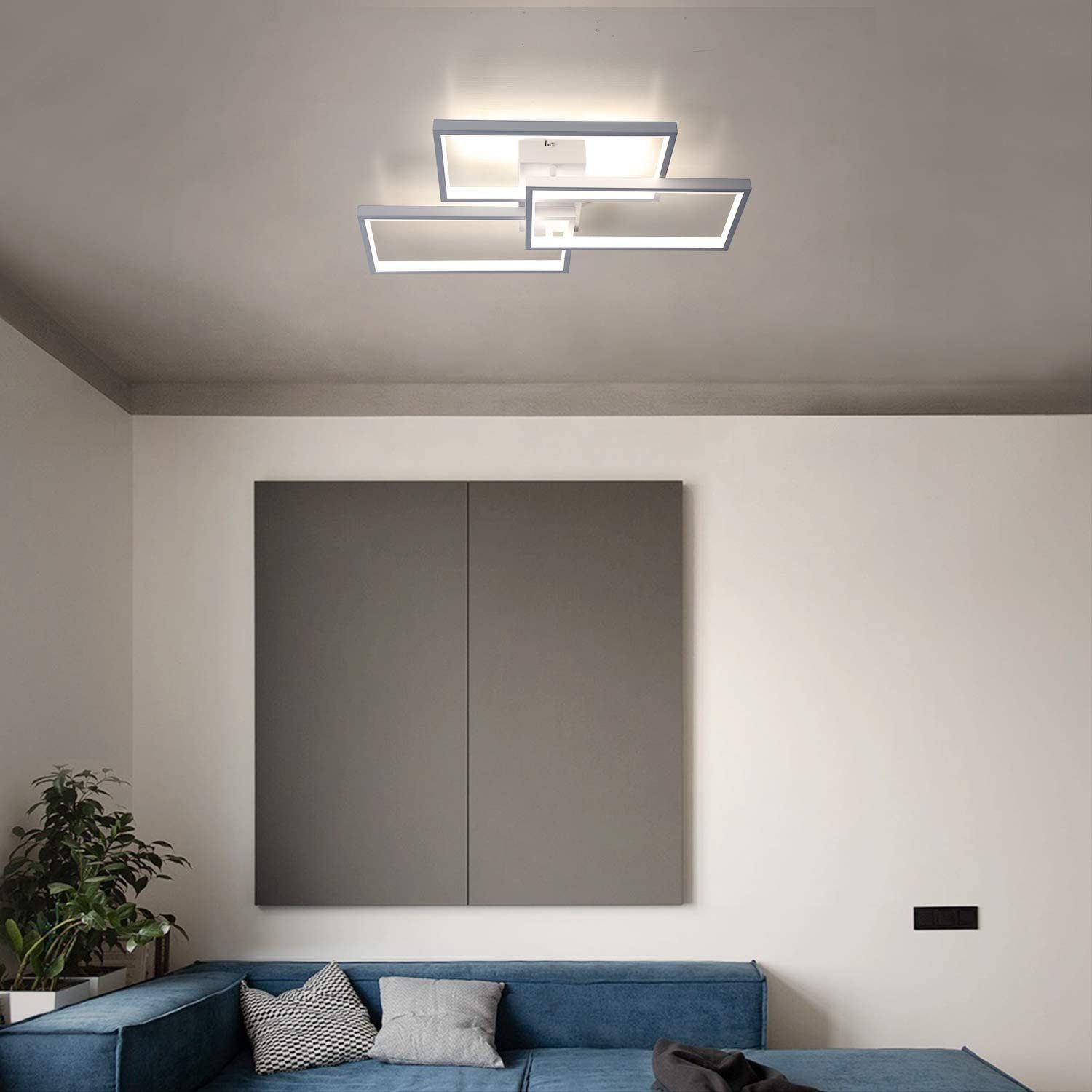 ZMH LED Deckenleuchte dimmbar mit LED Wohnzimmerlampe, Weiße integriert 63W fest Fernbedienung