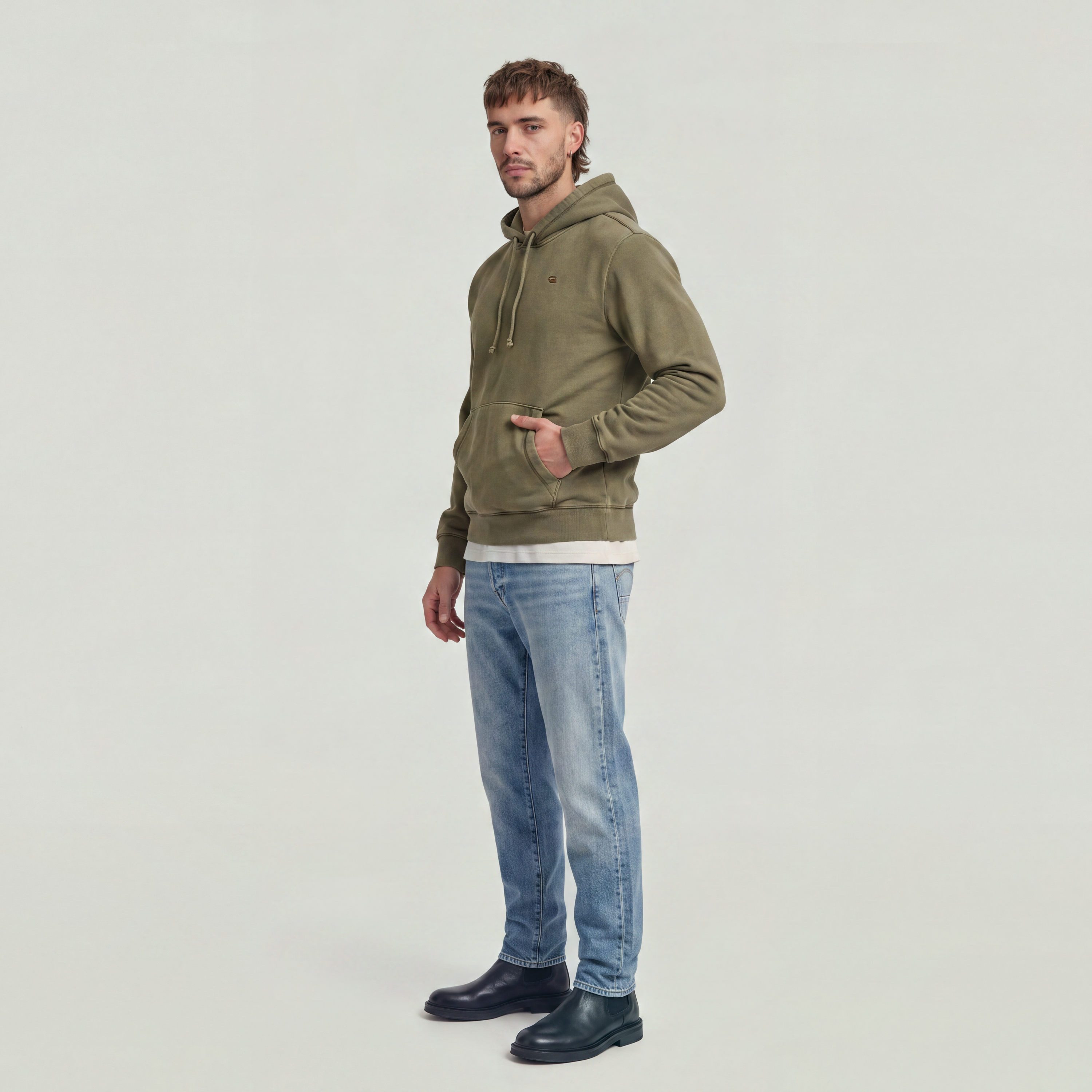 G-STAR Hoodie Modern washed hdd sw ls mit Rippbündchen, Baumwoll-Qualität – Bild 4 von 5