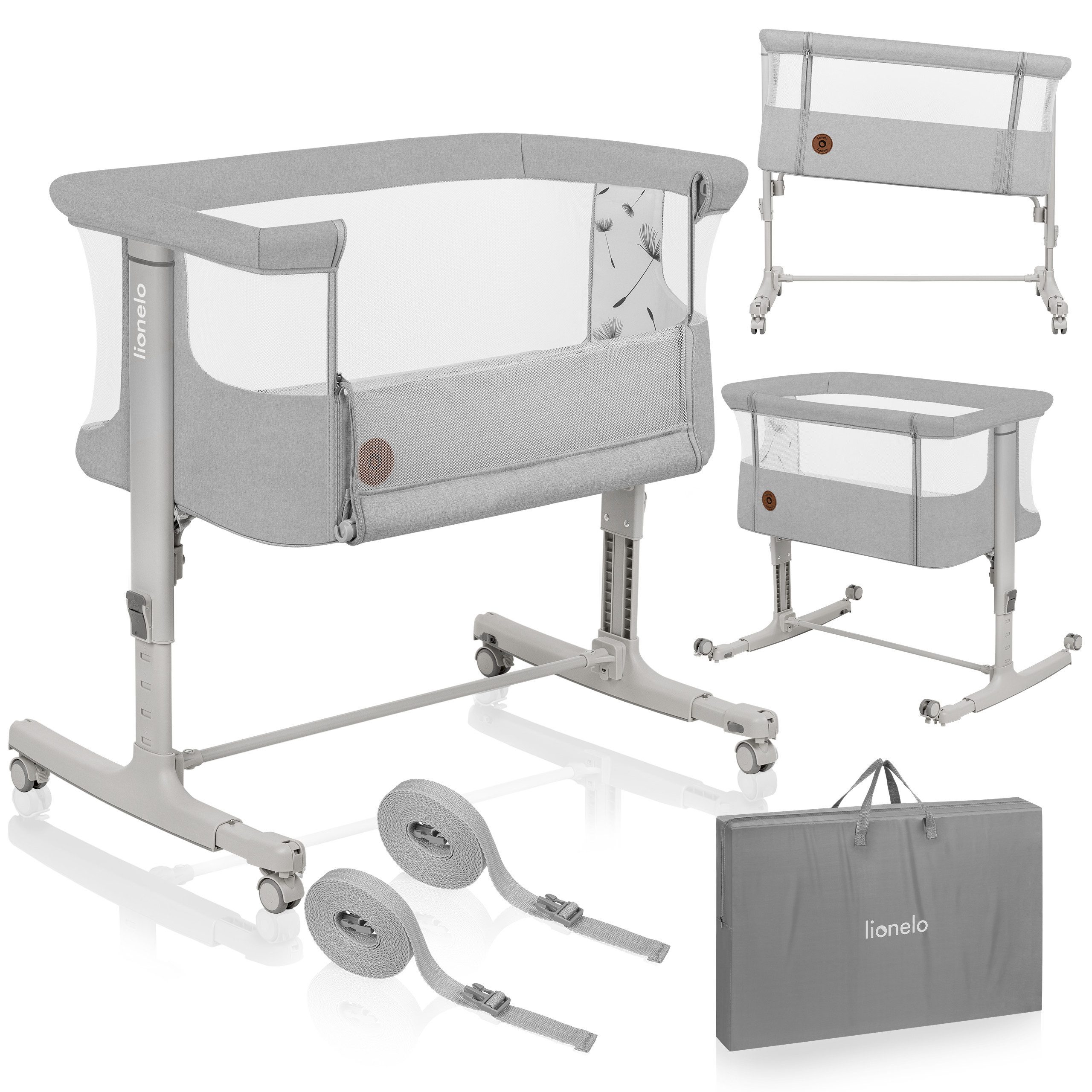 lionelo Baby-Reisebett AURORA, 3-in-1: Beistellbett, Babywiege, freistehendes Babybett