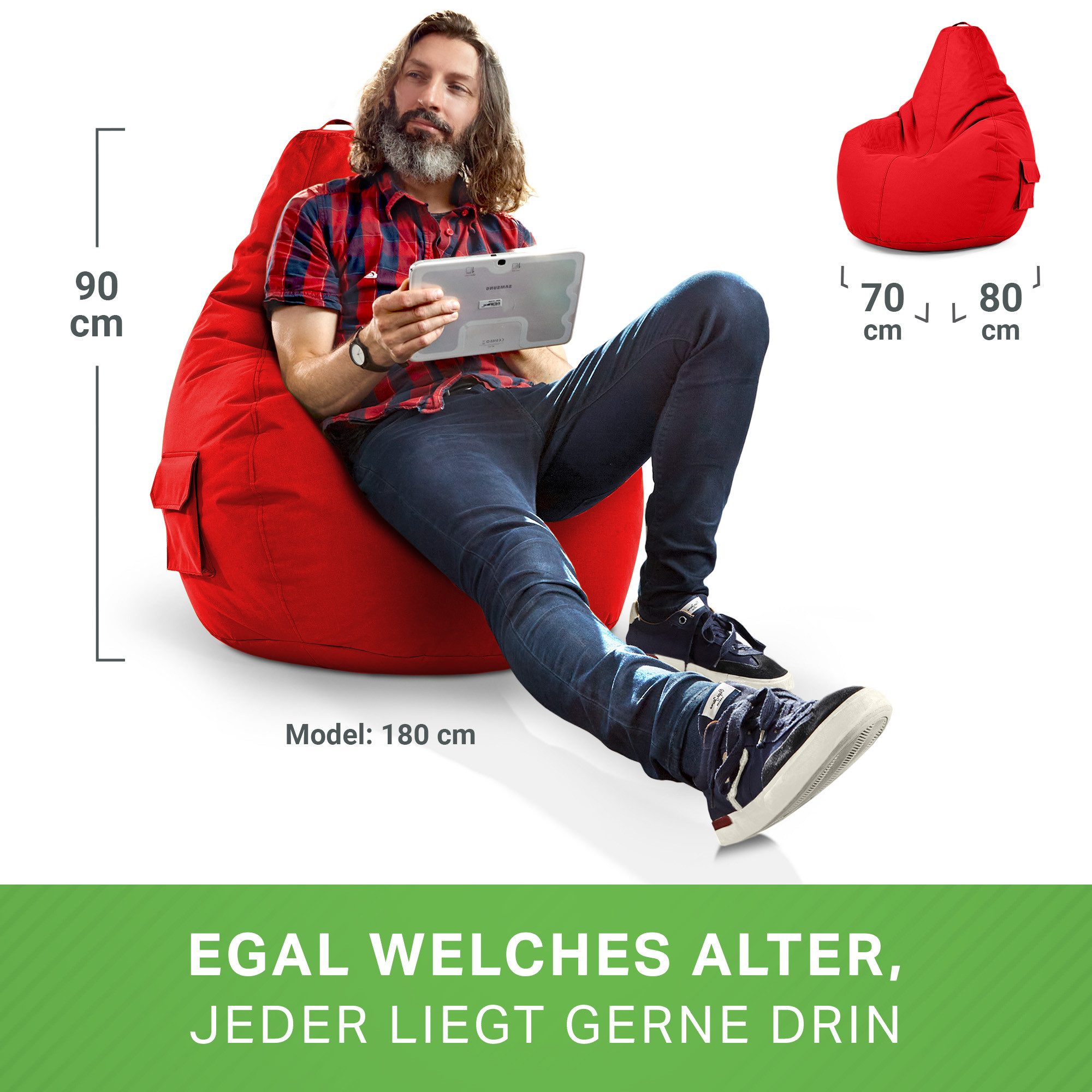 Green Bean Sitzsack Gaming Sitzsack Lounge Chair Cozy (Sitzsack mit Rückenlehne 80x70x90cm - Gaming Chair mit 230L EPS-Perlen Füllung, Kuschelig Weich Waschbar) – Bild 5 von 5