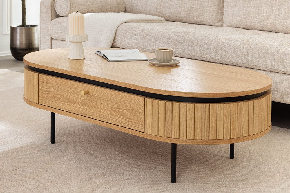 riess-ambiente Couchtisch ATELIER 120cm natur / schwarz - Eiche, Metall, furniert, 2 Schubladen (Einzelartikel, 1-St), Beistelltisch mit Stauraum - ideal für sk – Bild 4 von 5