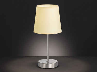 WOFI LED Tischleuchte, Lampenschirm Stoff - Klein - Konisch - Beige, Elegante Lampe Fensterbank im Landhaus-Stil, Nachttischlampe Silber Matt, mit Schnur-Schalter