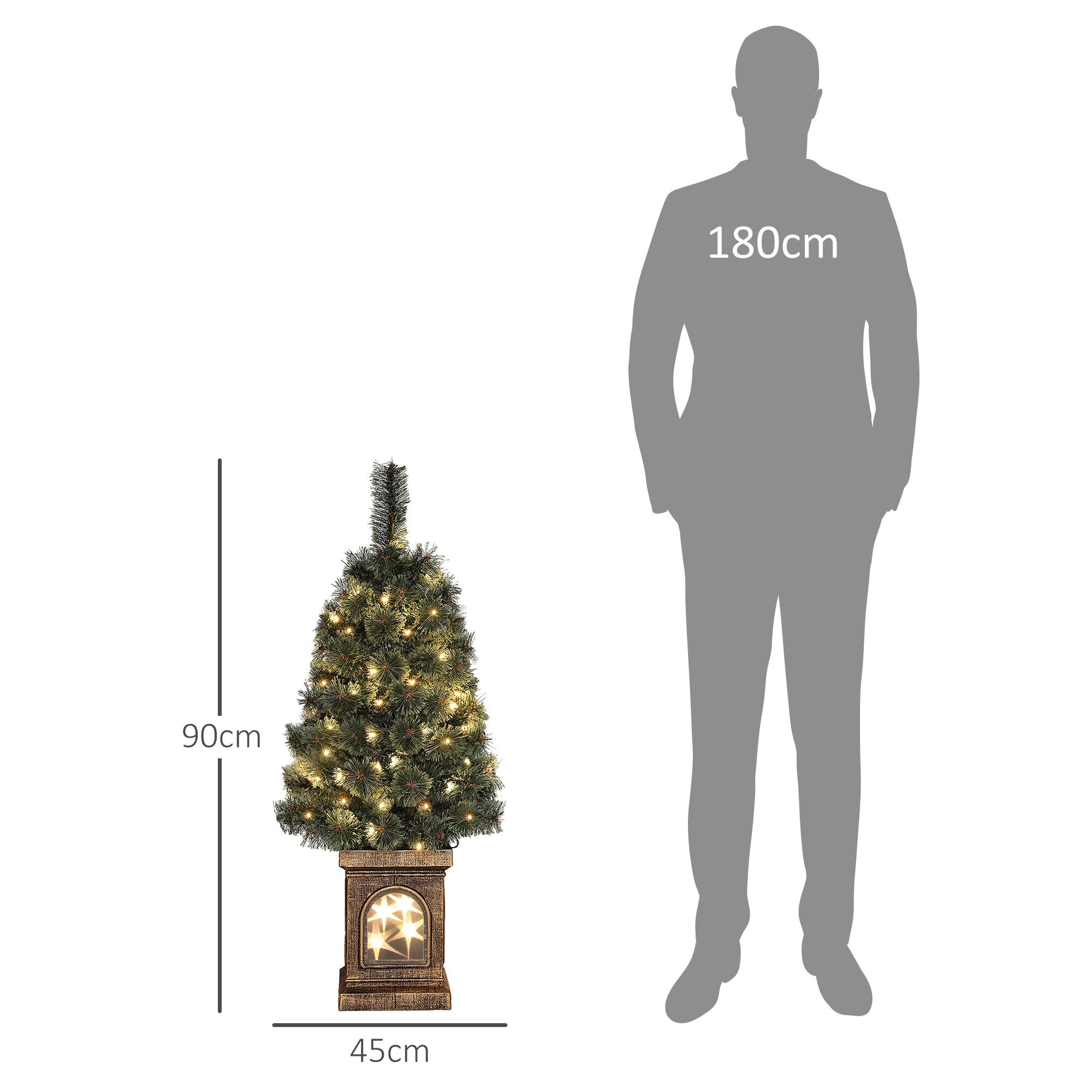 HOMCOM Künstlicher Weihnachtsbaum mit LED-Leuchten, 90 cm,mit Fernbedienung, 8 Licht-Modi, Tanne, für Weihnachten Deko, Indoor, Grün
