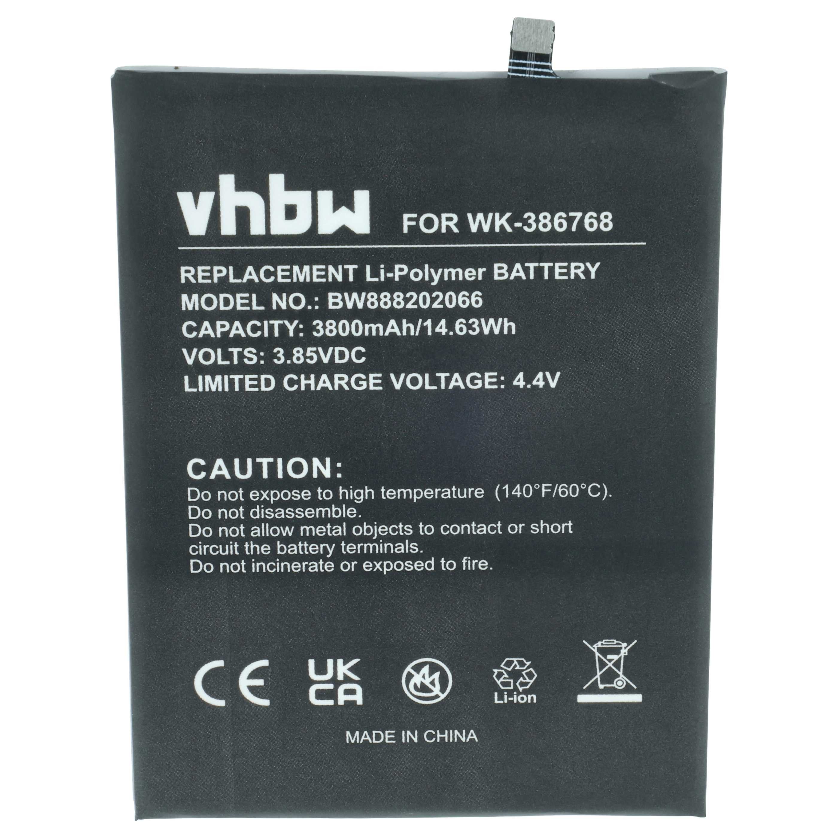 vhbw Akku passend für Wiko Y80, W-V720 Mobilfunk (3800 mAh, 3,85 V, Smartphone-Akku Akku Li-Polymer 3800 mAh (3,85 V, 1 St), Leistungsfähiger Austausch-Akku für Telefon, Smartphone