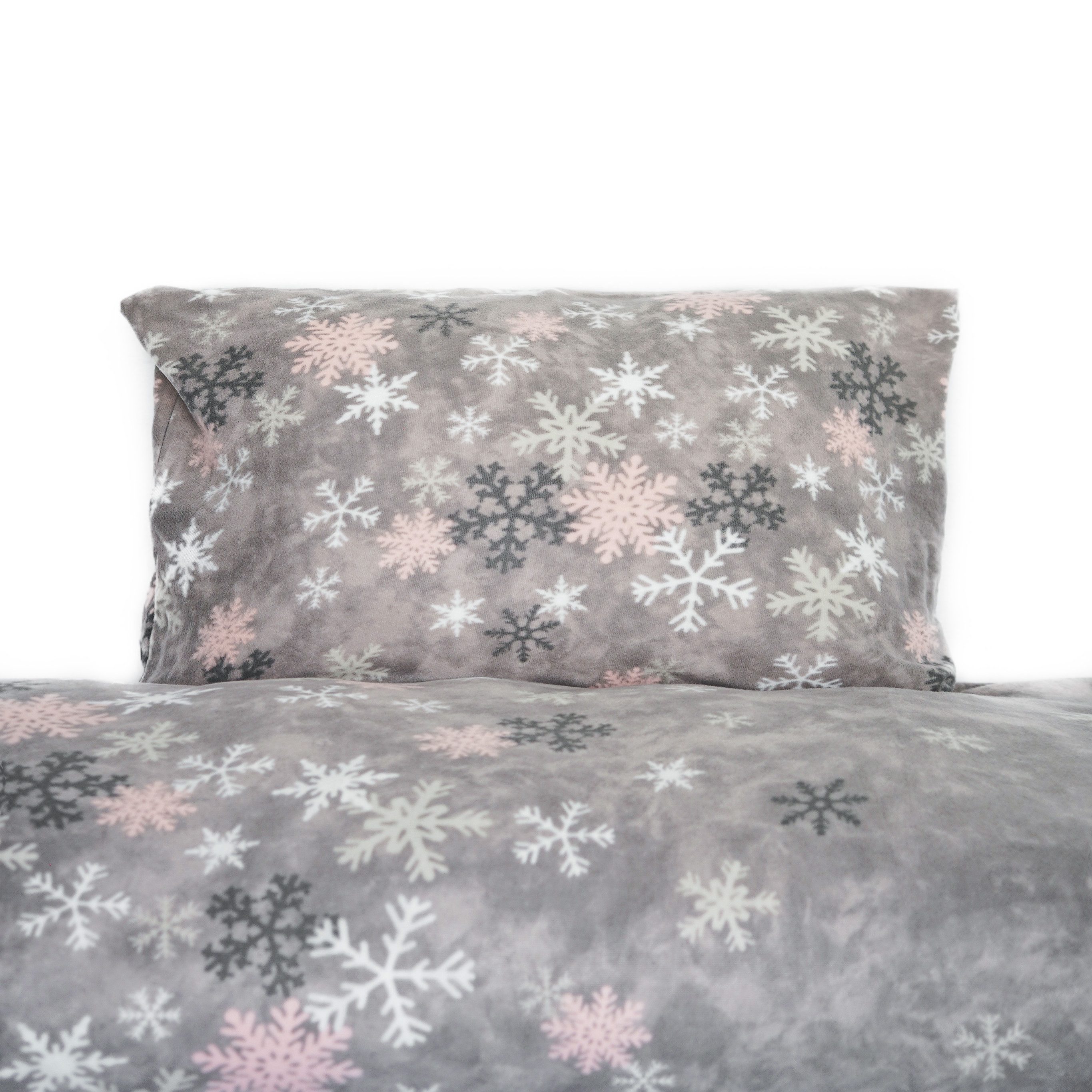 COFI 1453 Bettwäsche Fleece Bettwäsche aus 100% Polyester mit Schneeflockenmotiv in Grau