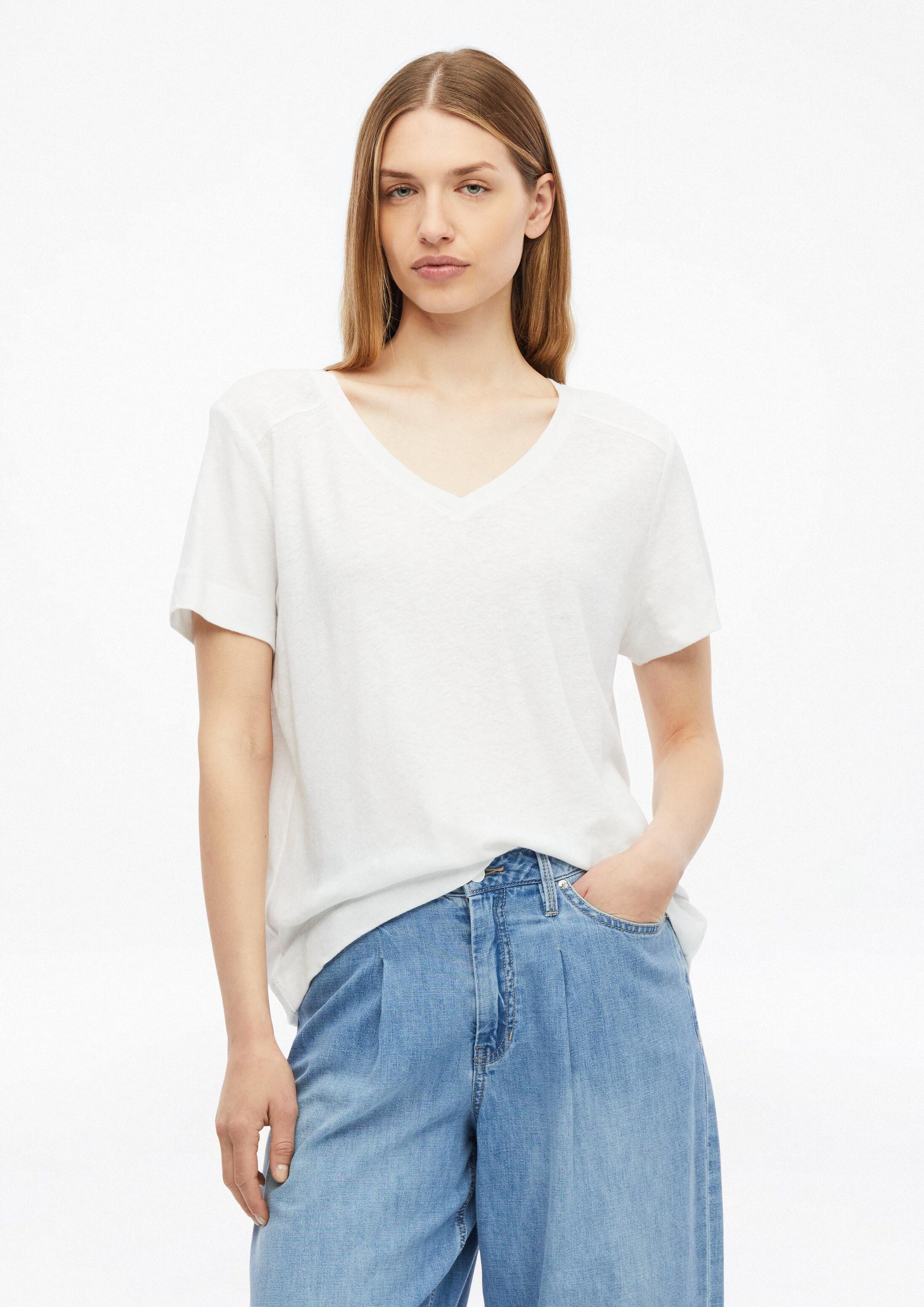 s.Oliver Kurzarmshirt T-Shirt T-Shirt aus Leinenmix mit V-Ausschnitt