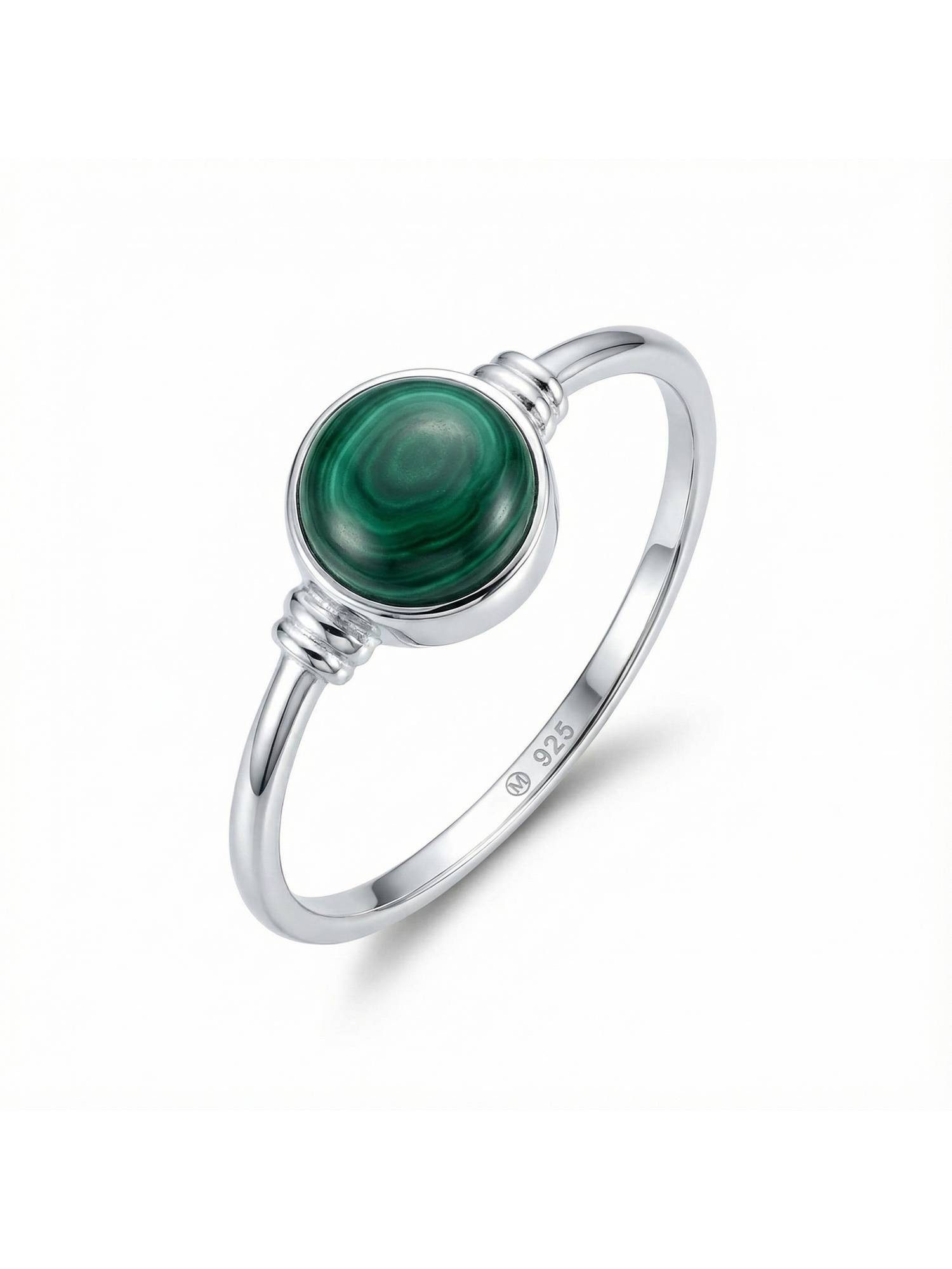 mantraroma Silberring TOLU aus 925 Silber mit Malachit (Ring mit Schmuckbeutel), Damenring aus 925er Silber