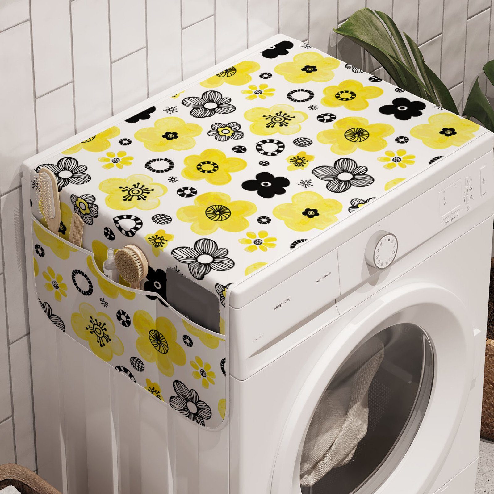 Abakuhaus Badorganizer Anti-Rutsch-Stoffabdeckung für Waschmaschine und Trockner, Blumen Bicolor-Frühlings-Blumen