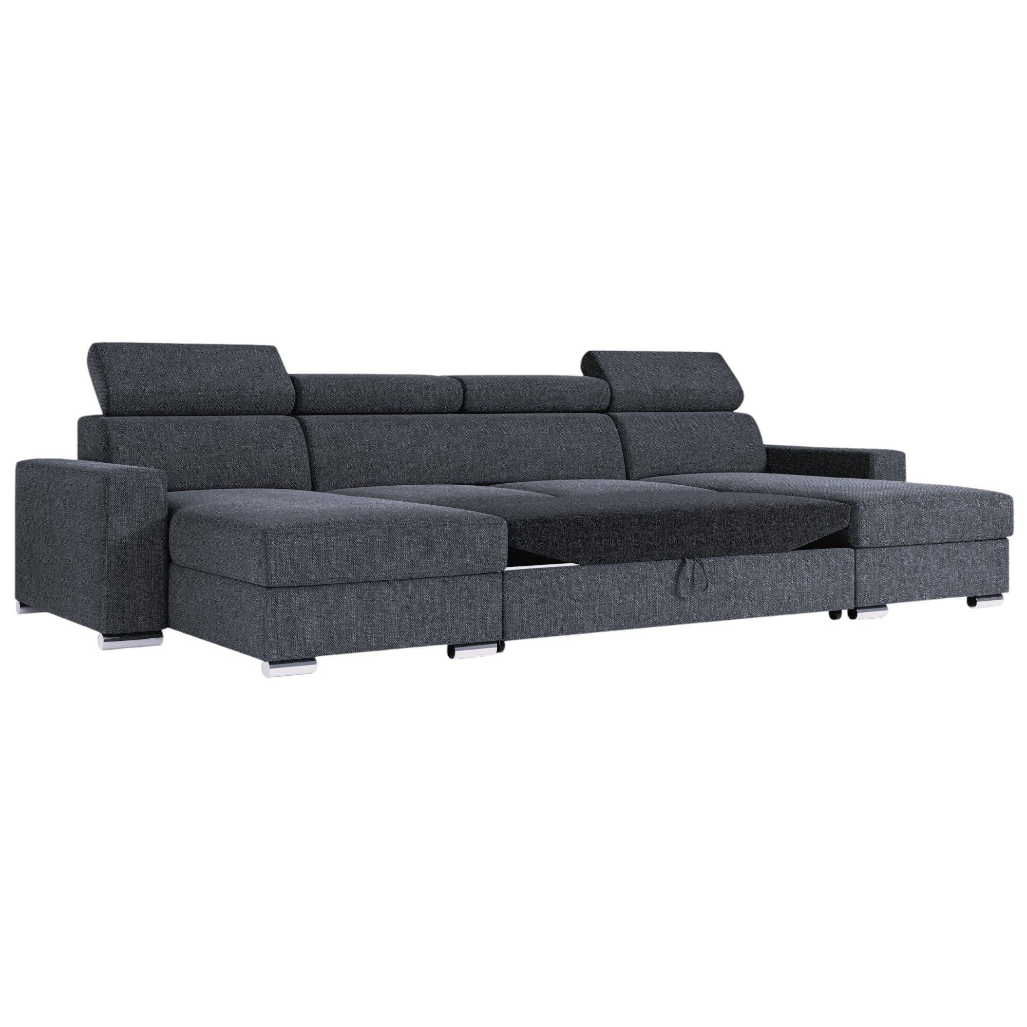 inter Sofa Wohnlandschaft U-Form VALENCIA Webstoff Anthrazit, Soafagarnitur, Bettkasten Kopfstütze ausziehbare Liegefläche