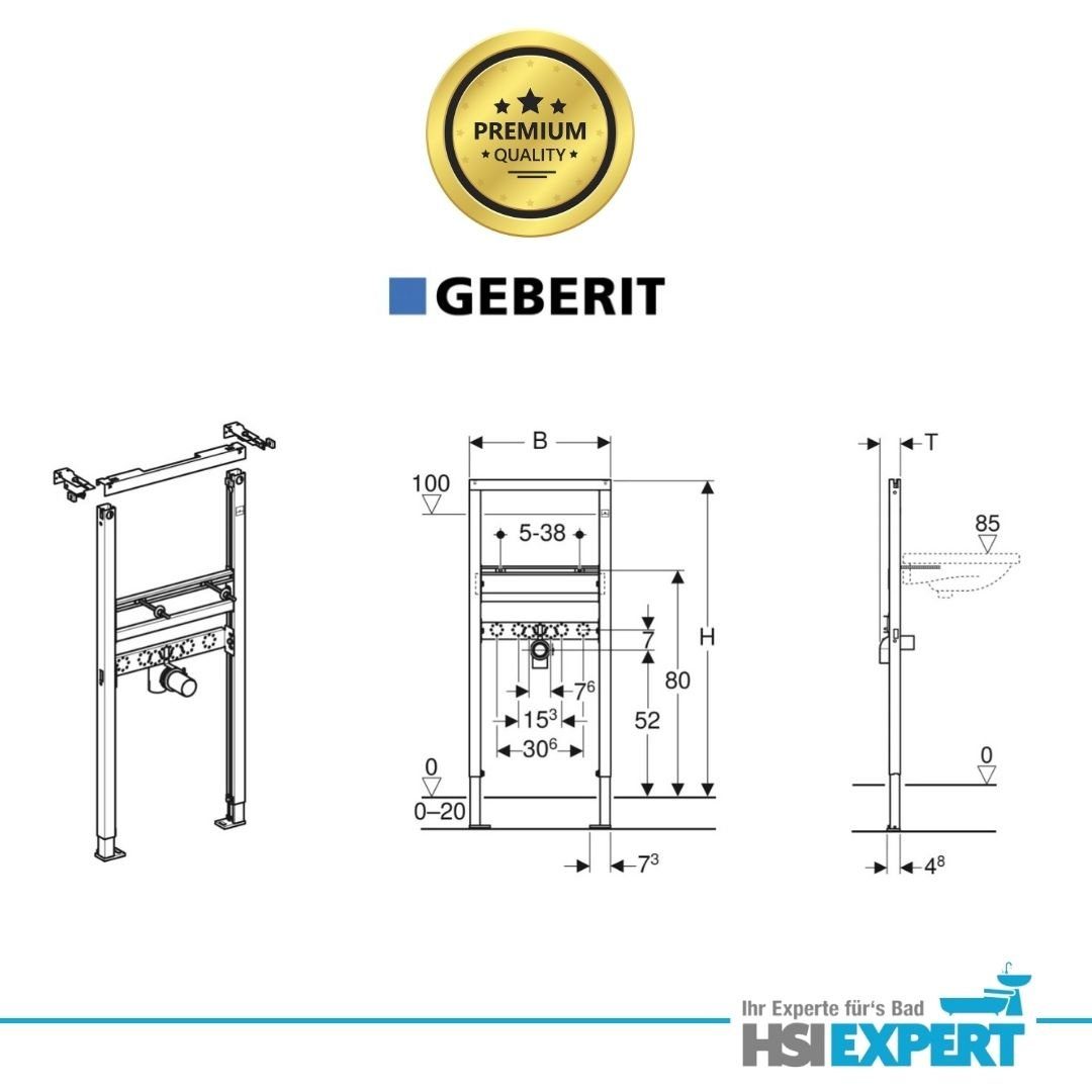 GEBERIT WC-Komplettset Geberit Spülkasten WC Vorwandelement Waschbecken 60 cm Armatur Bad Set, Wandmontage, (Komplett-Set 11-St. inklusive aller Montagematerial – Bild 4 von 5