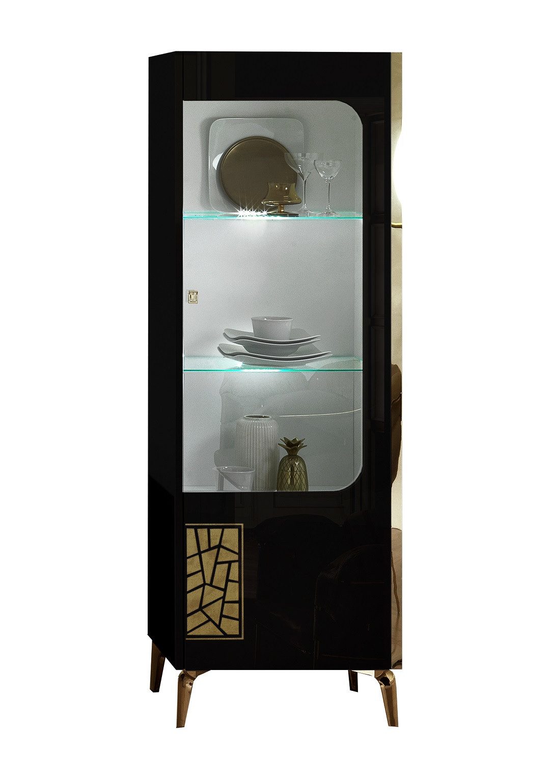 Interdesign24 Wohnwand Stella, (4-Teilig, in Schwarz/Gold Hochglanz), Made in Italy