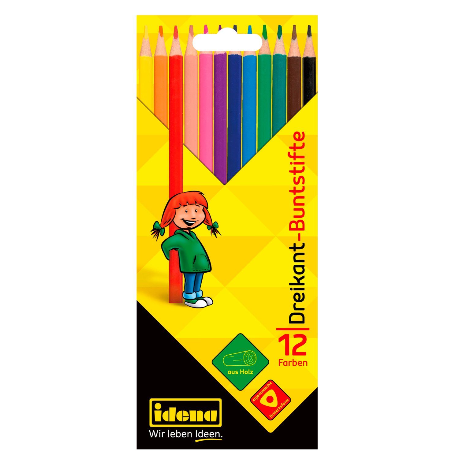 Idena Buntstift Idena 20134 - Buntstifte in 12 Farben, Farbstifte aus FSC Holz in