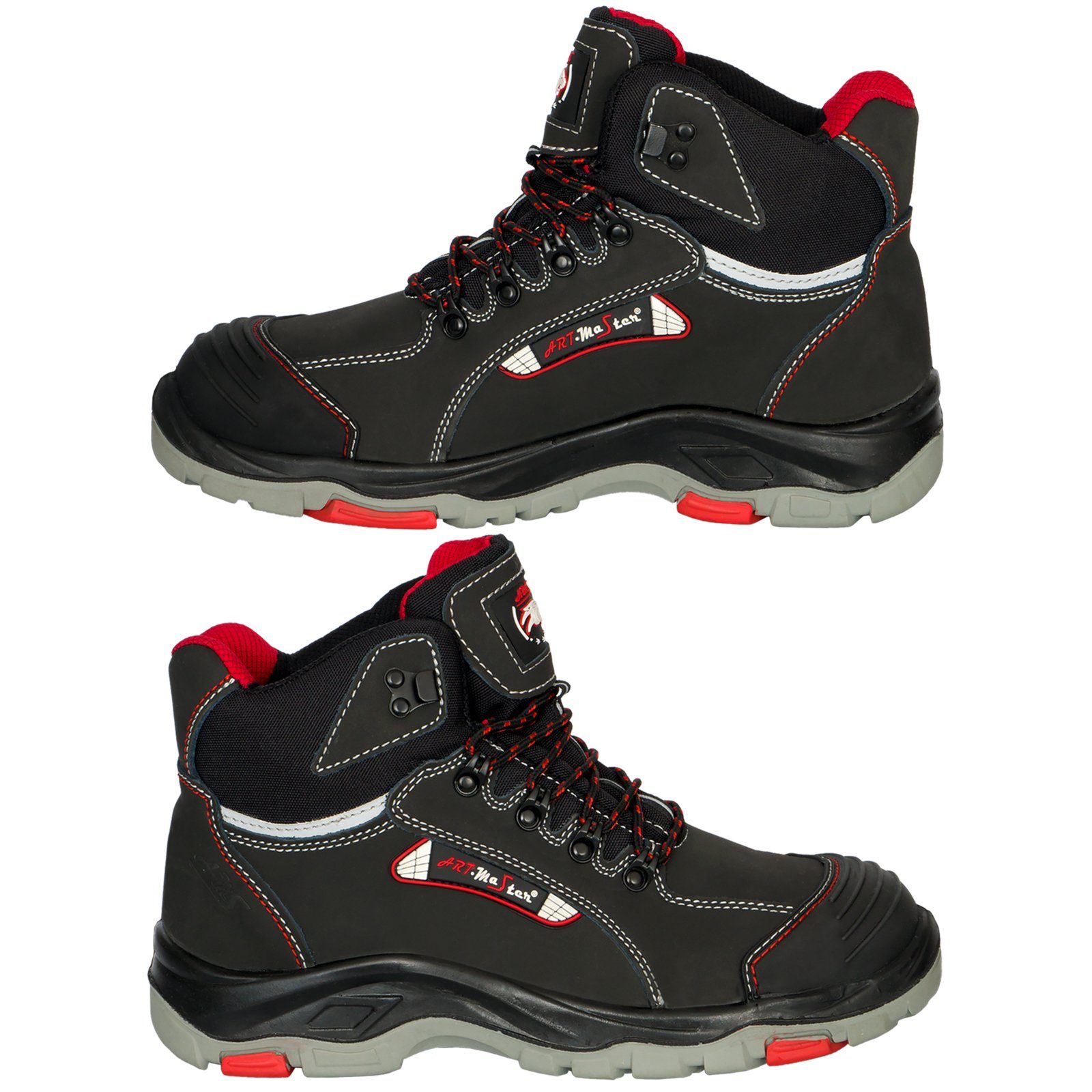 Artmas Arbeitsstiefel S3 Stahlkappe Arbeitsschuhe Leder Schwarz-Rot (BTNRED) Arbeitsschuh