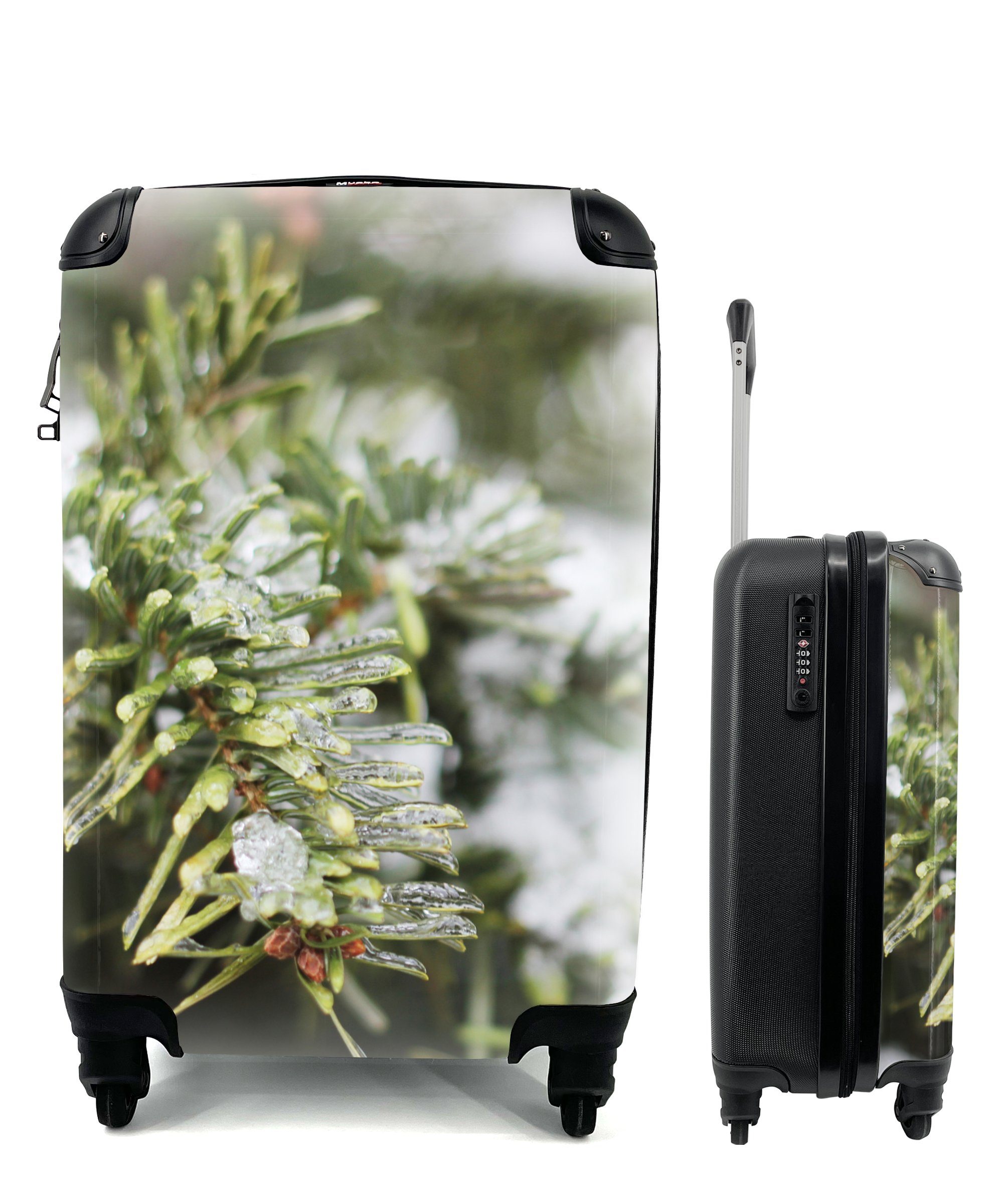 Handgepäckkoffer von Eine Handgepäck Trolley, für Reisetasche Nahaufnahme rollen, Reisekoffer MuchoWow 4 Ferien, verschneiten Tannenzweigen, mit Rollen,