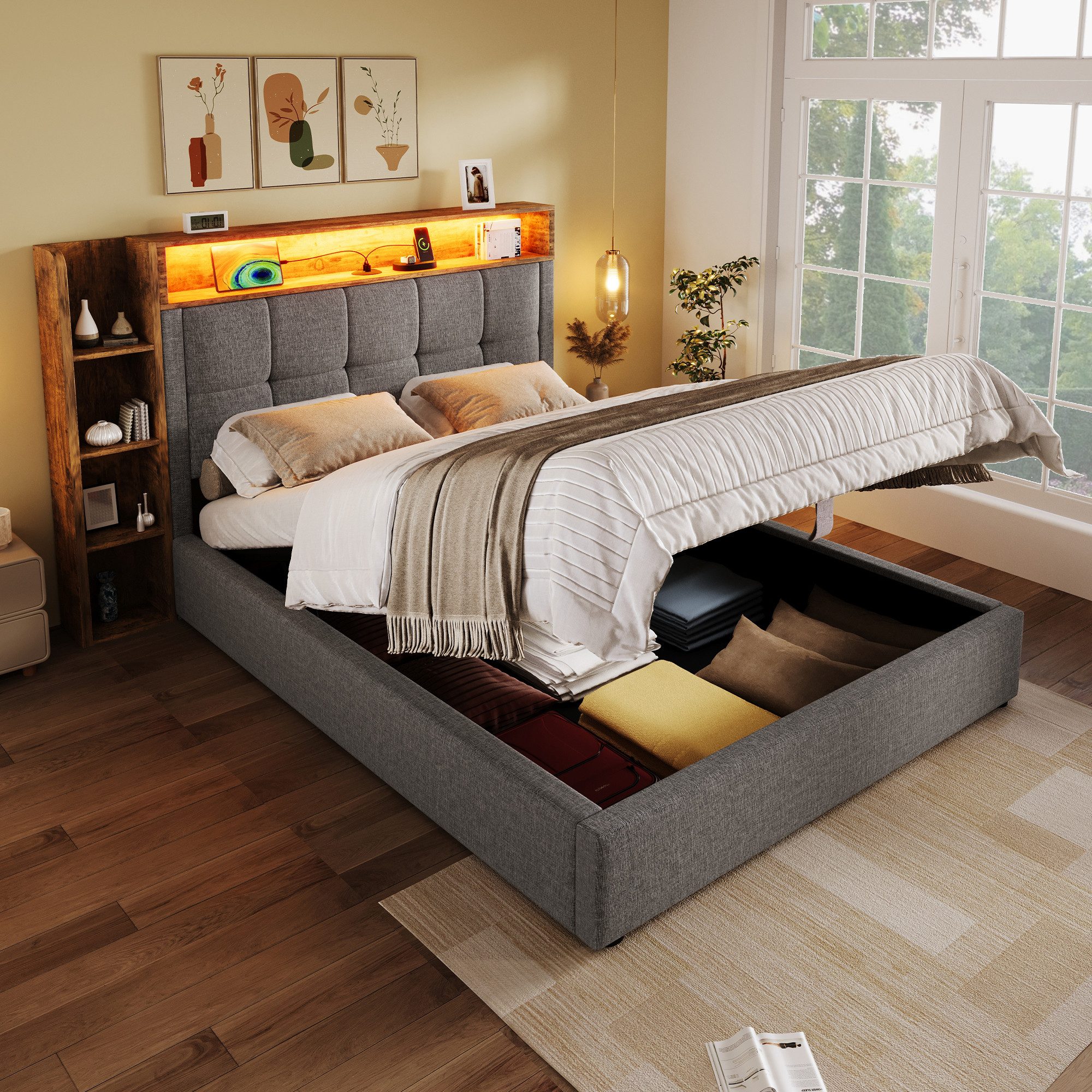 TavilaEcon Boxspringbett Polsterbett mit USB Typ-C & multifunktionaler Aufb günstig online kaufen